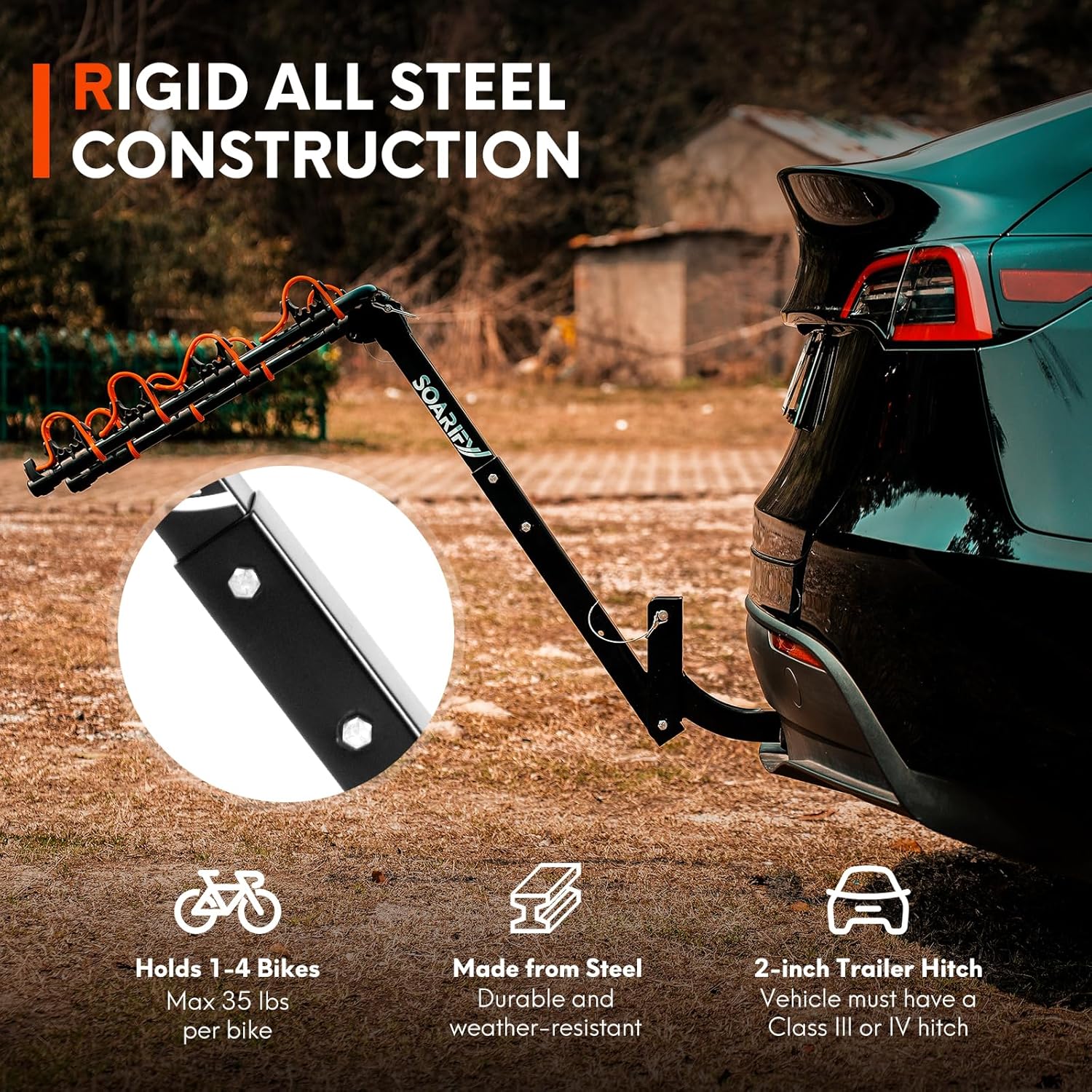 Hitch Bike Rack, 4 Bike Capacity, 150 lb Load, Tilt Release