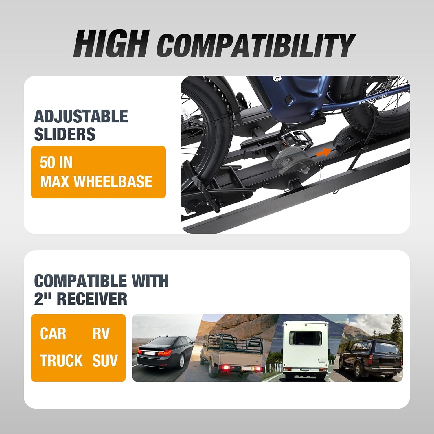 200 lb Electric Bike Rack with Ramp, Fits Cars, SUVs