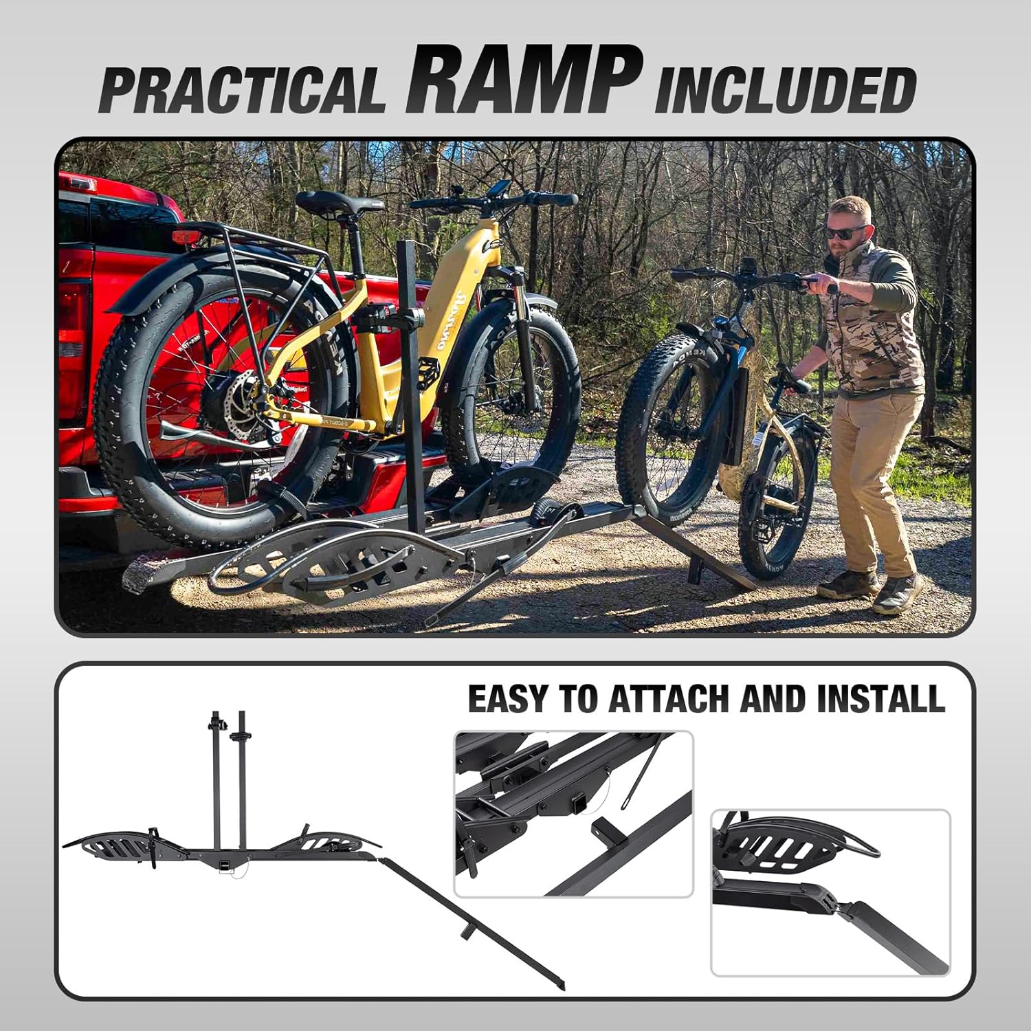 200 lb Electric Bike Rack with Ramp, Fits Cars, SUVs