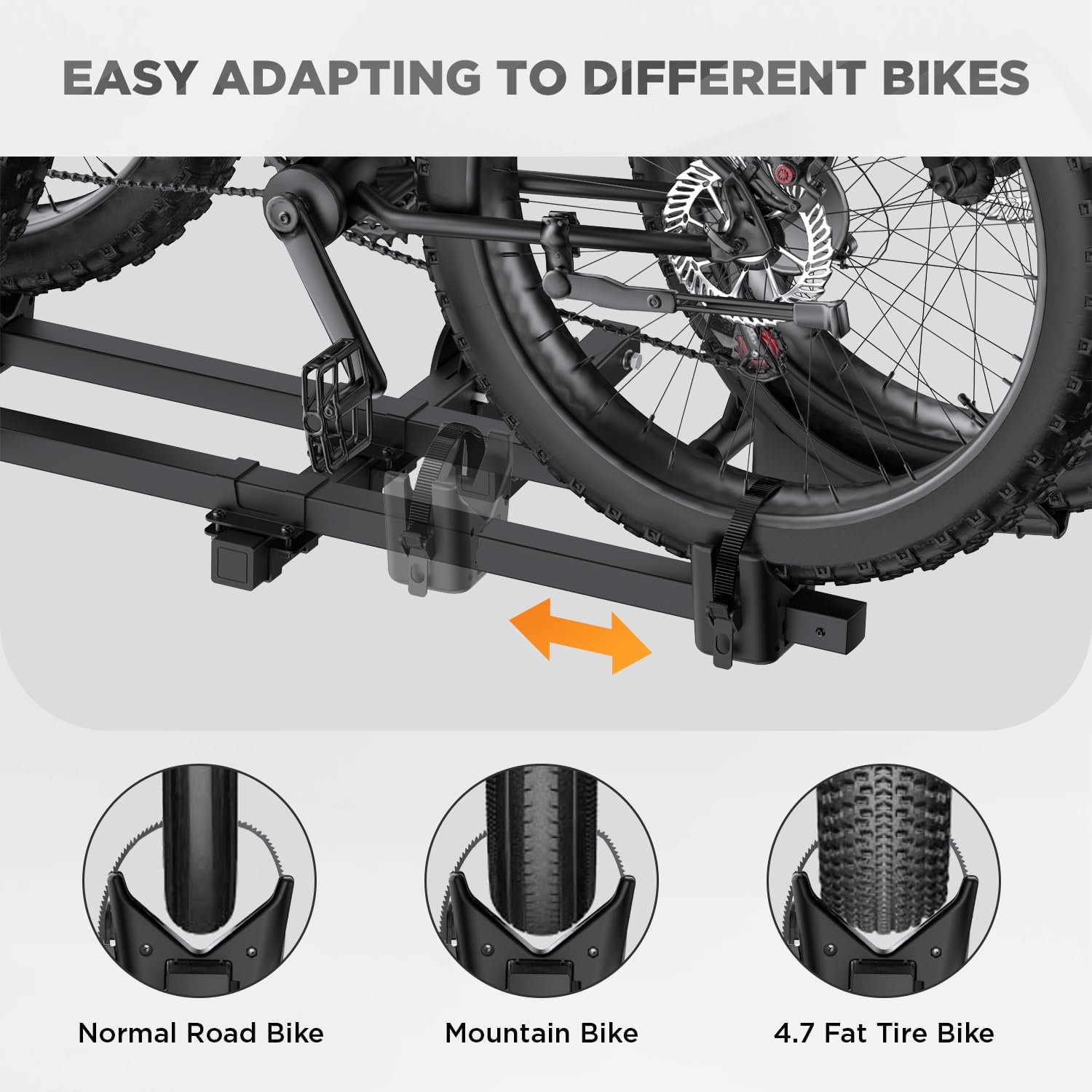 Fat Tire Bike Rack for Trailer Hitch, 200 lb Capacity