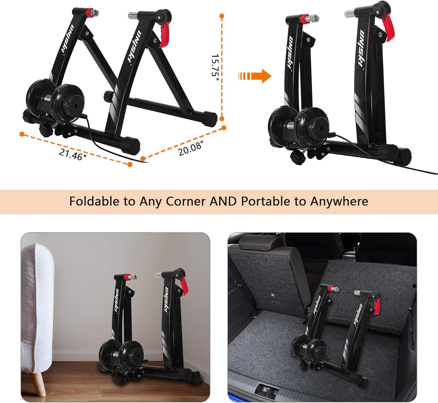 Indoor Bike Training Rack, Noise Reduction, Magnetic Mount