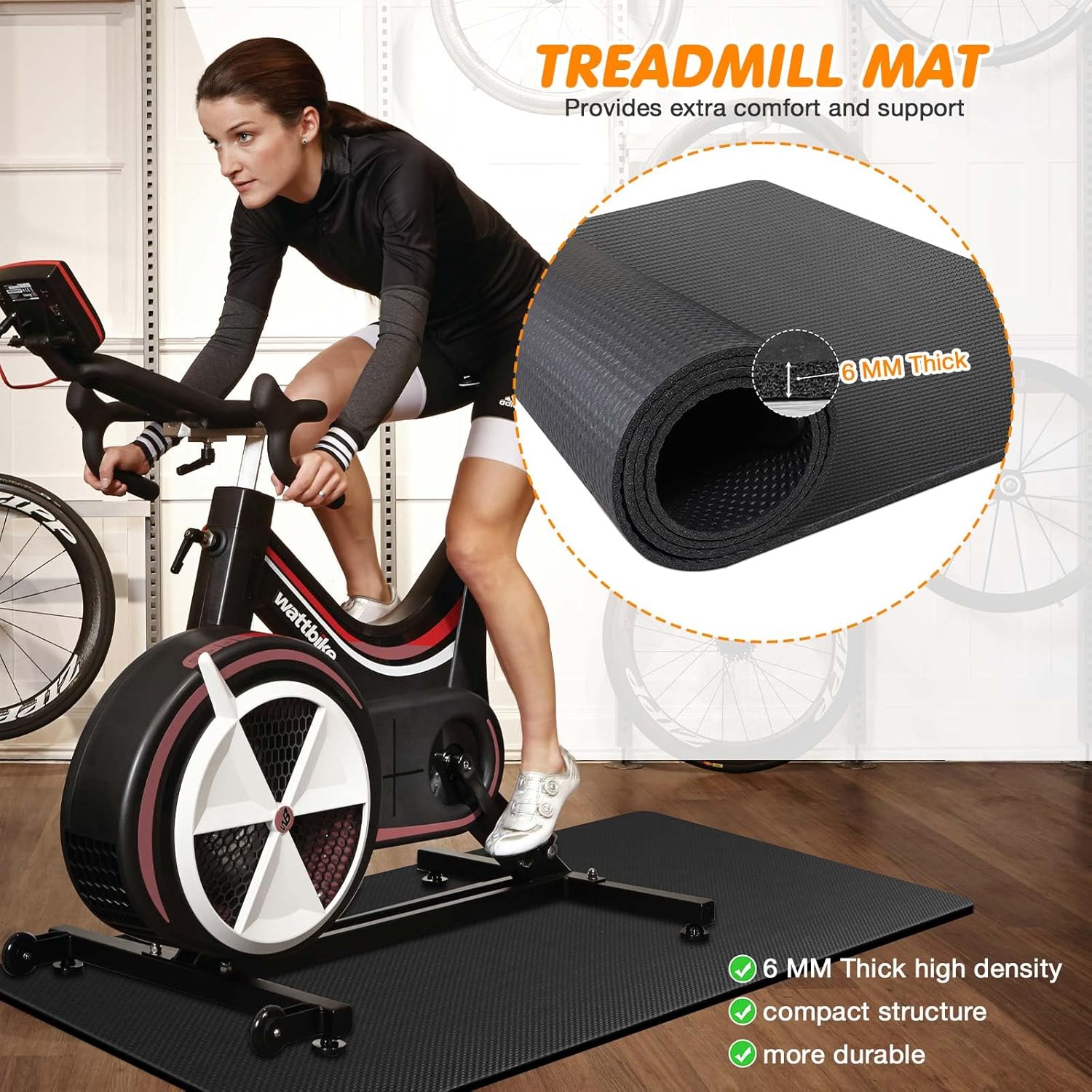 6mm Thick Bike Training Mat, 36x72", Floor Protection
