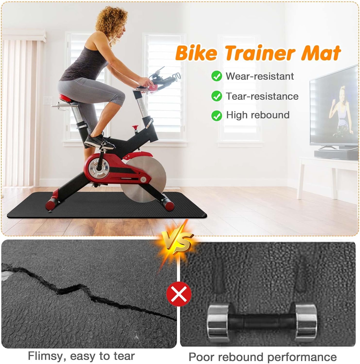6mm Thick Bike Training Mat, 36x72", Floor Protection