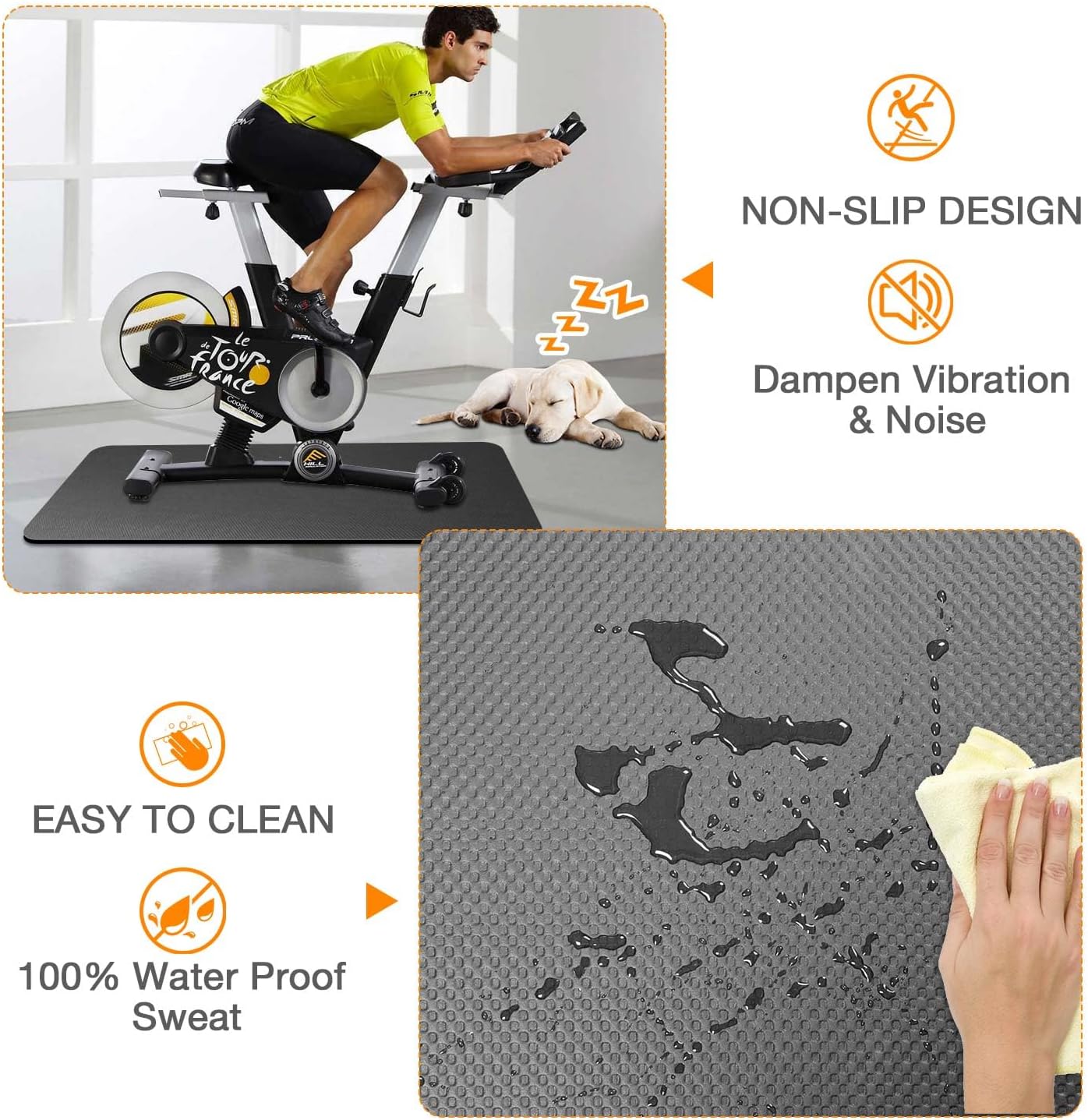 6mm Thick Bike Training Mat, 36x72", Floor Protection