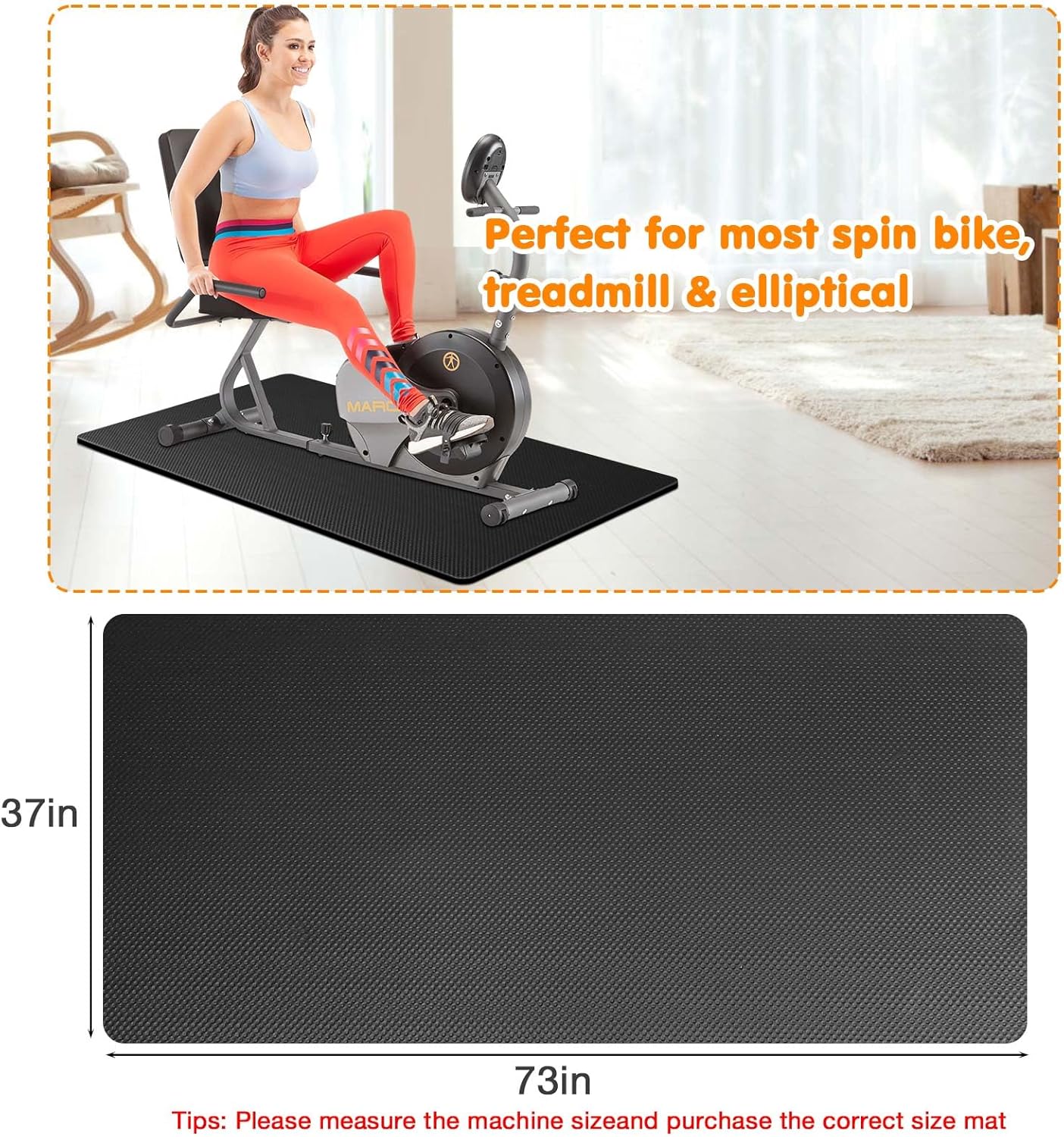 6mm Thick Bike Training Mat, 36x72", Floor Protection