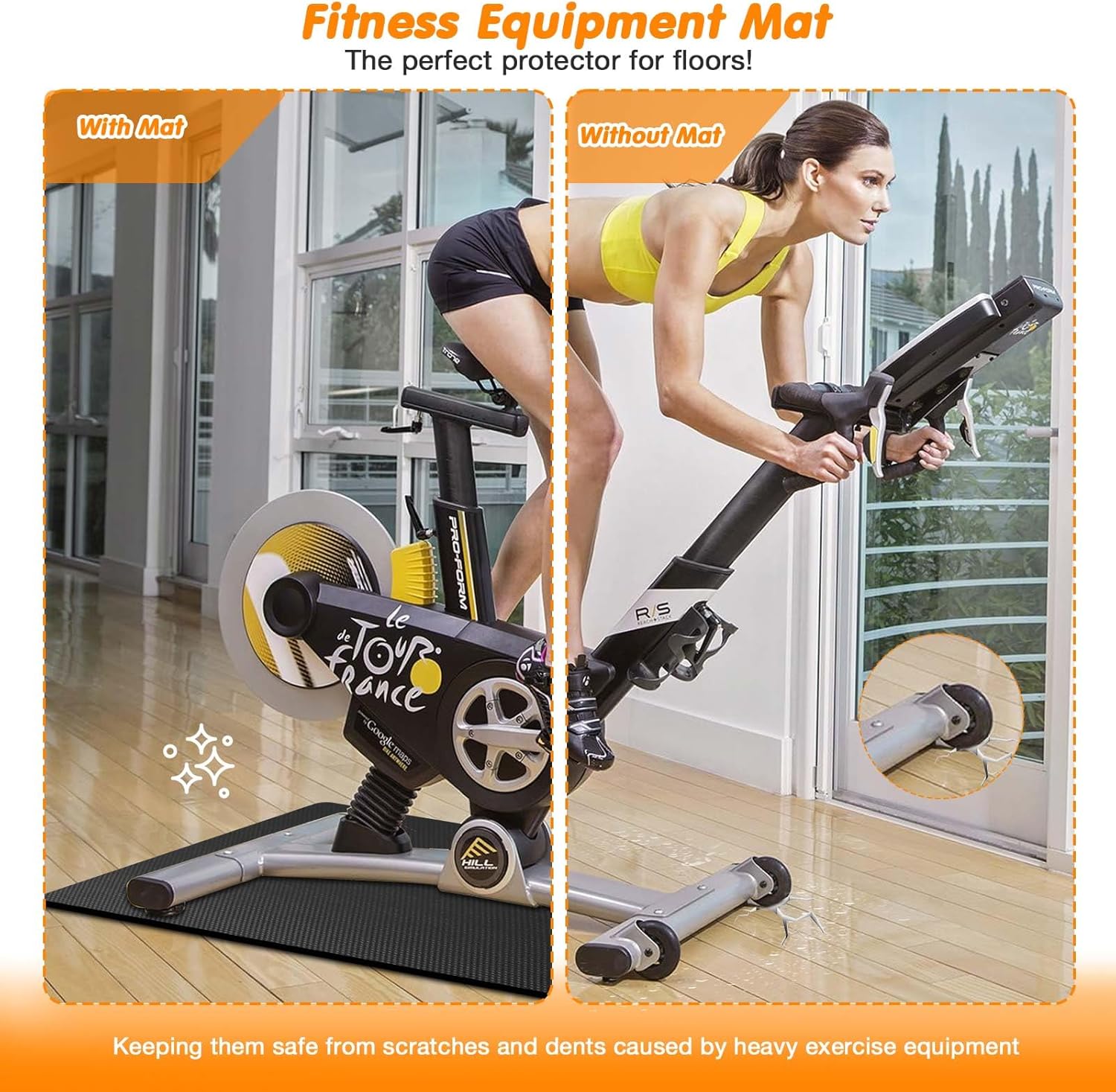6mm Thick Bike Training Mat, 36x72", Floor Protection