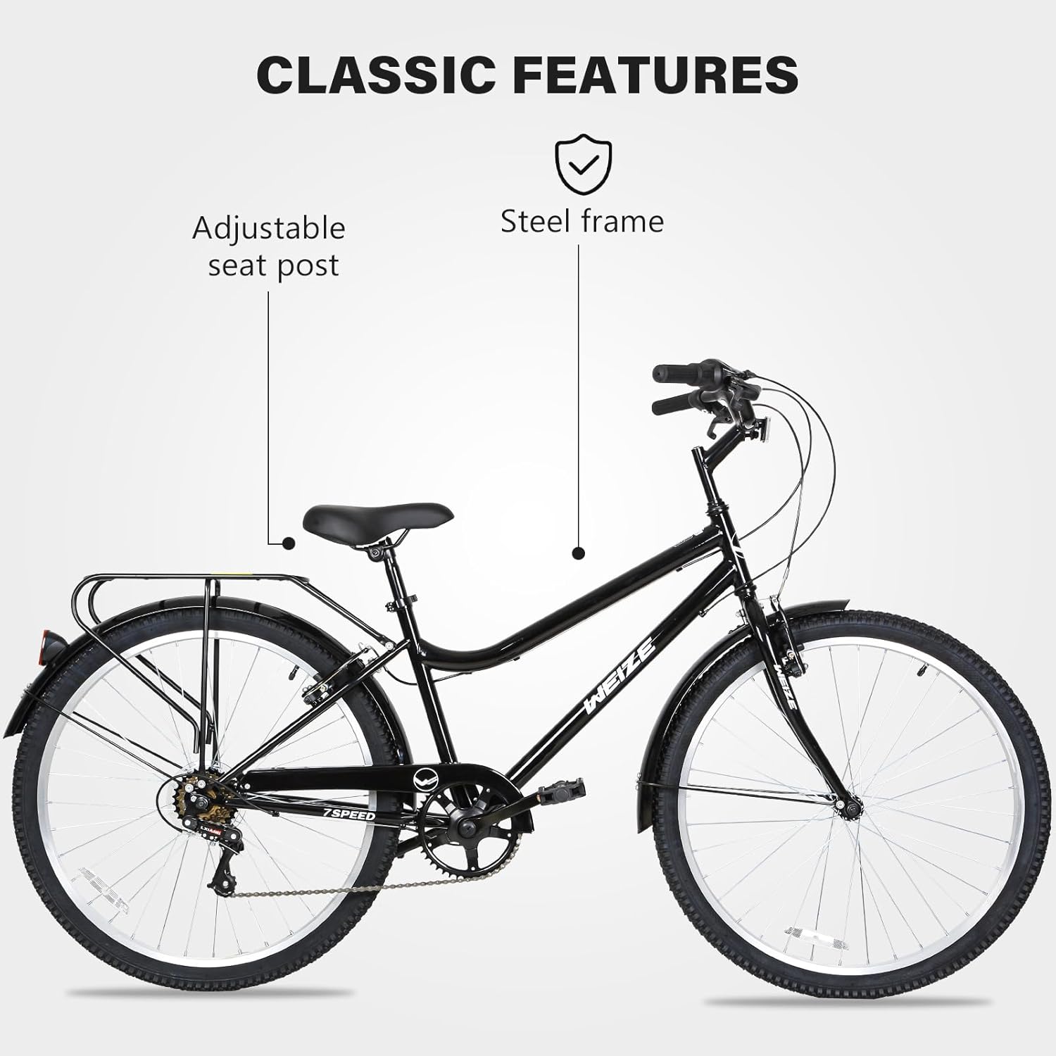 26" 7 Speed City Bike, High Carbon Steel
