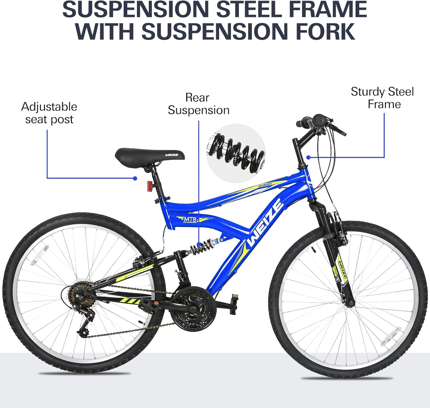 26/27.5" 18 Speed Mountain Bike, Carbon Steel, Dual Suspension