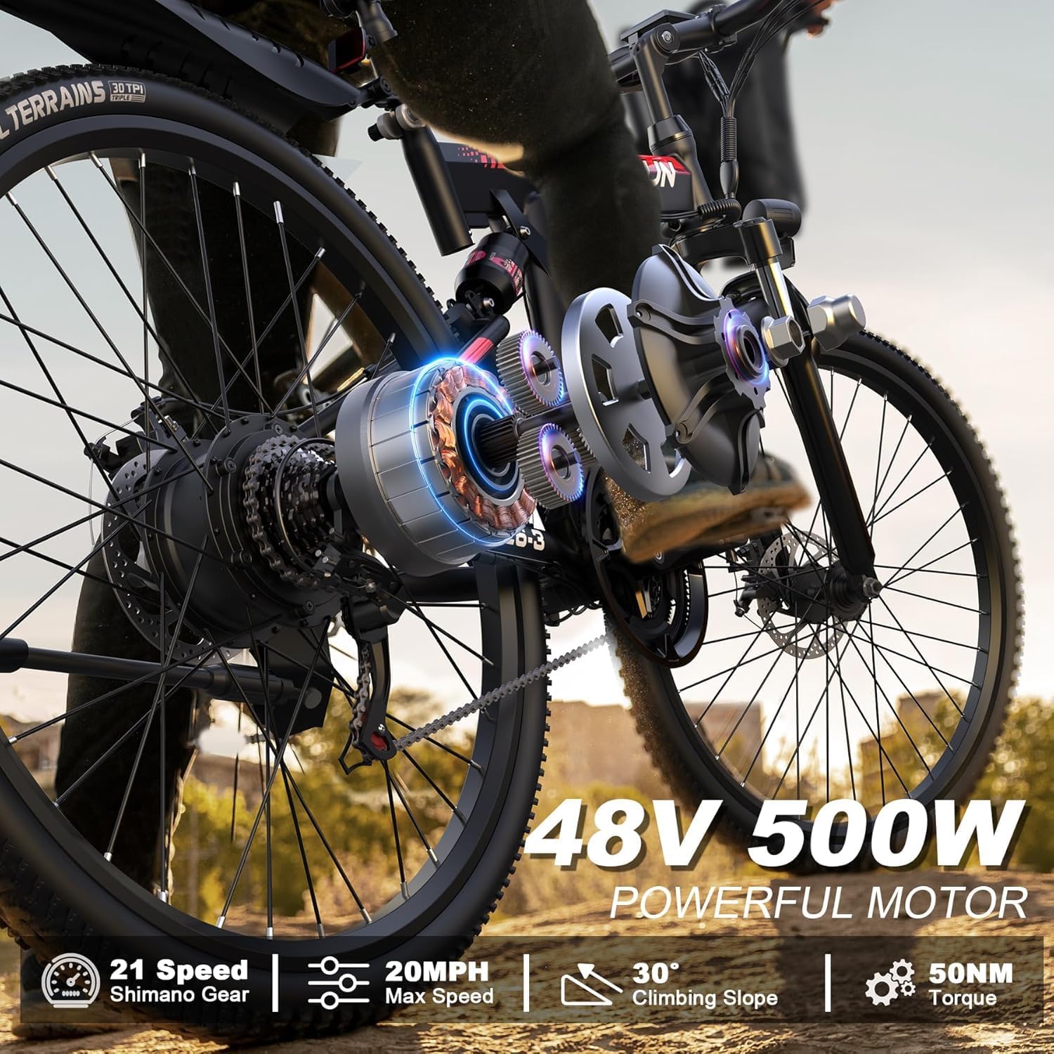 750W Folding E-Bike, 48V Battery, 20+MPH, 50 Miles