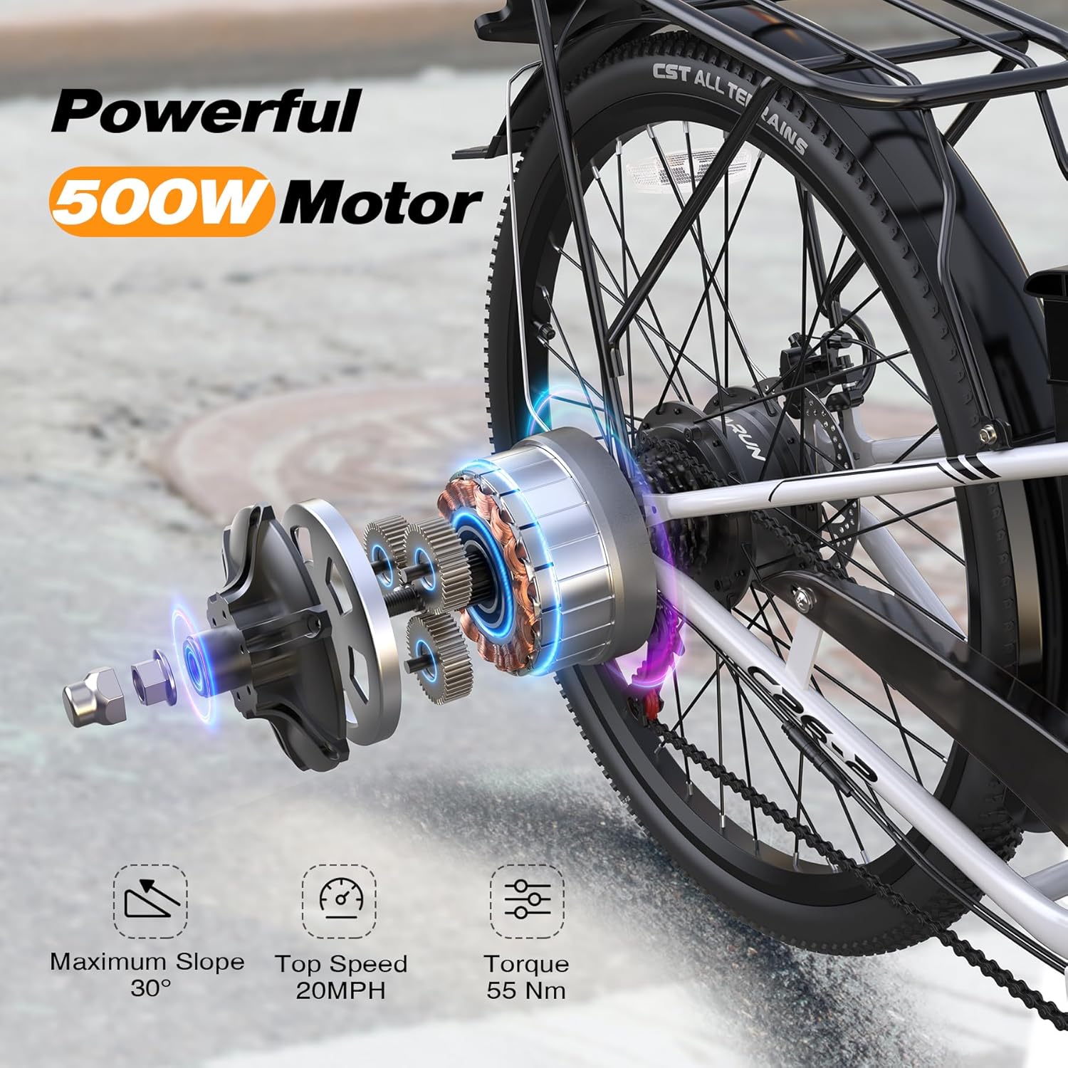 500W Electric Bike, Removable Battery, 7 Speed