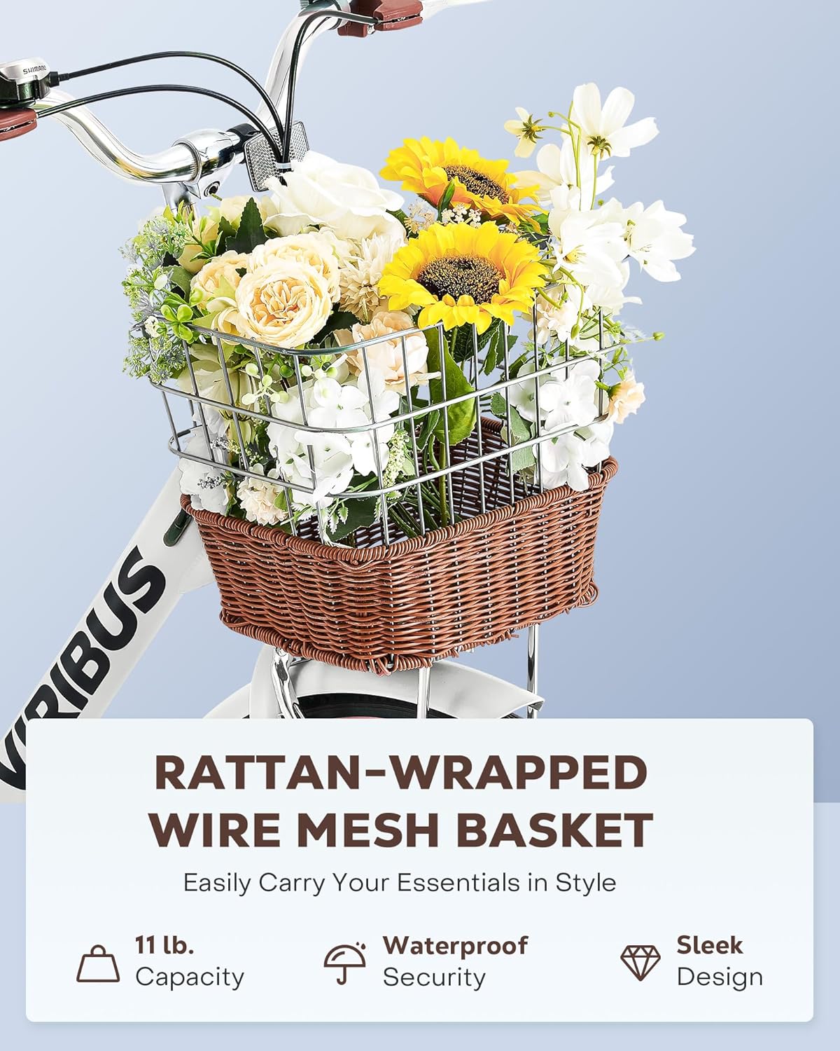 Women's 7 Speed Beach Cruiser Bike, 24/26", Rattan Basket, Rack