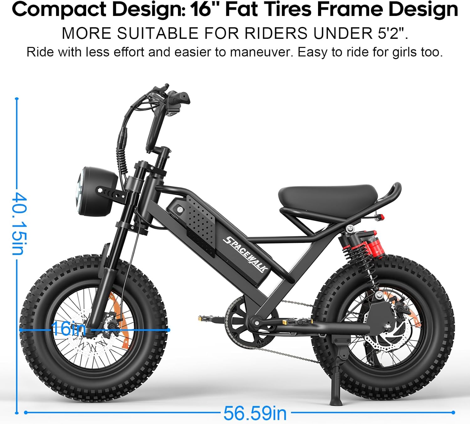 16" 750W Mini Electric Bike, 48V/15AH Battery