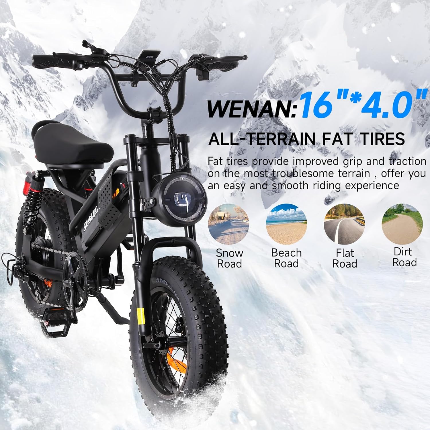 16" 750W Mini Electric Bike, 48V/15AH Battery
