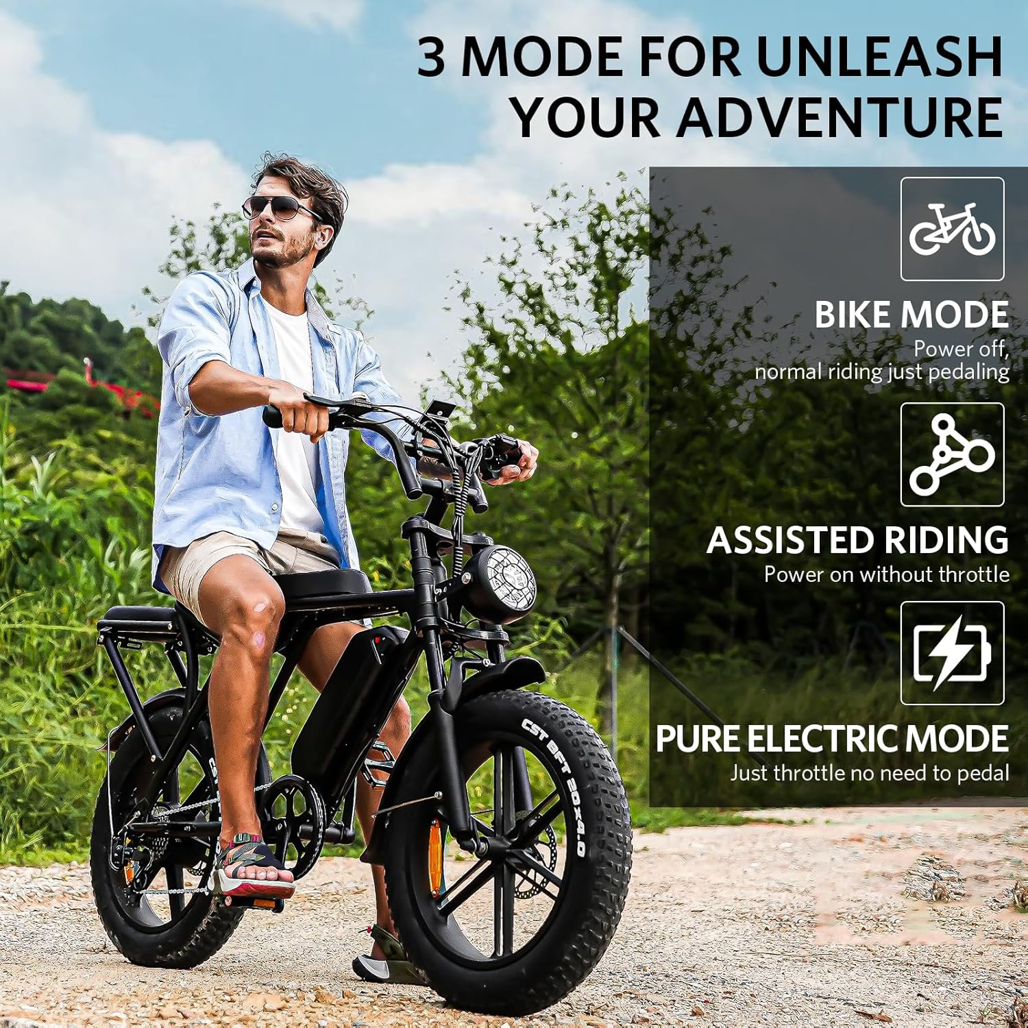 750W Fat Tire E-Bike, 48V 15Ah Battery, 7 Speed