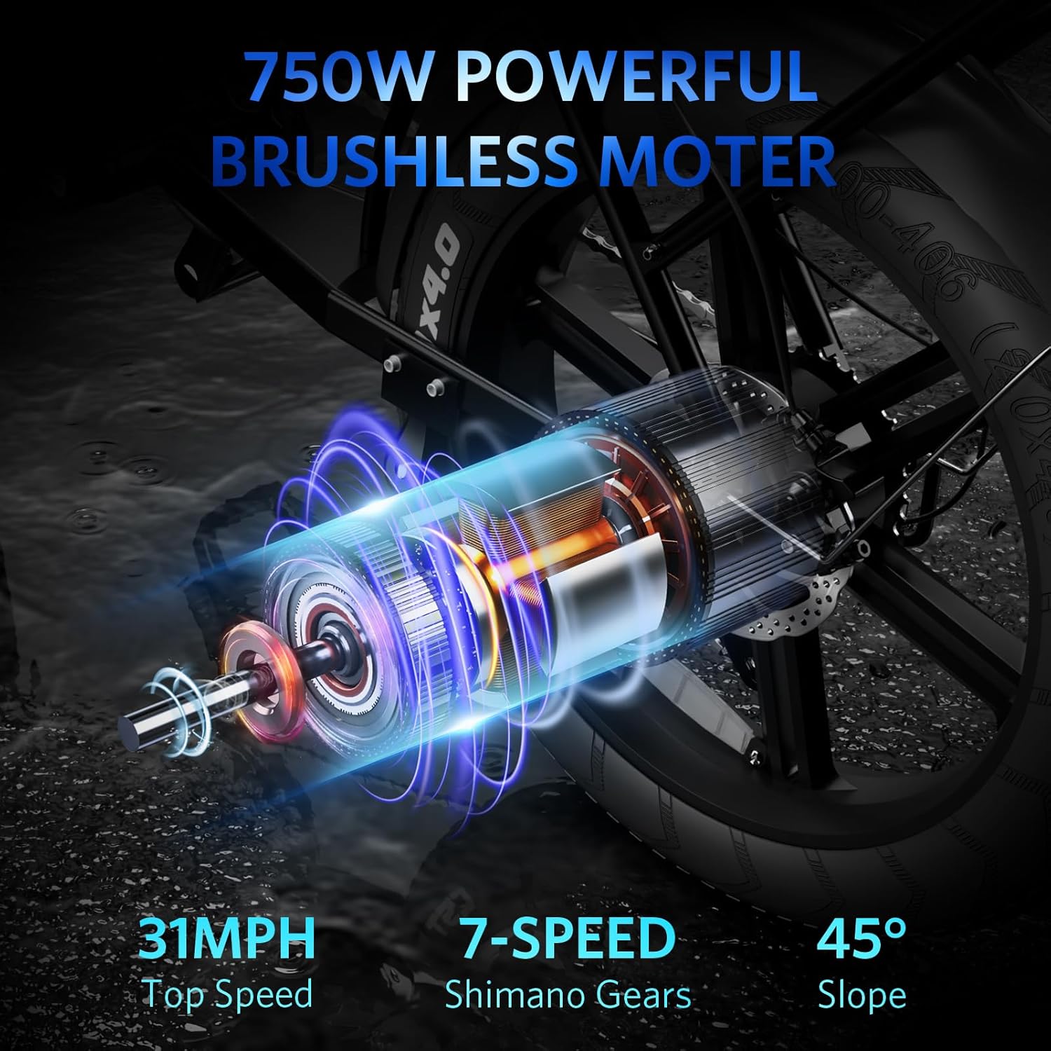 750W Fat Tire E-Bike, 48V 15Ah Battery, 7 Speed