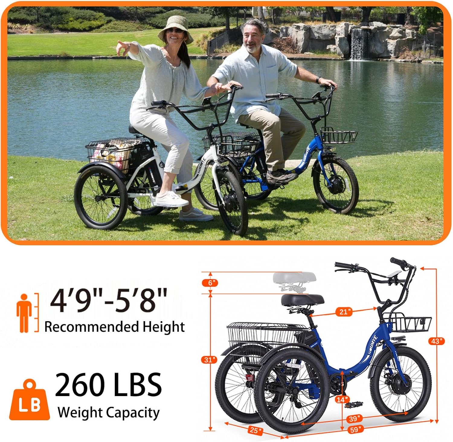 20" Folding Electric Tricycle, 350W Motor, Basket