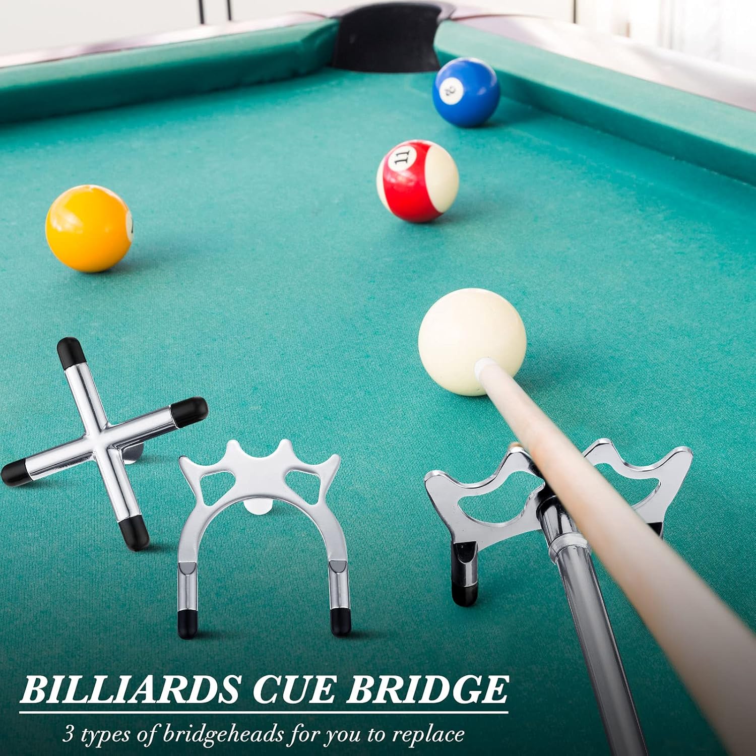 Retractable Billiard Cue Bridge, Removable Brass Head