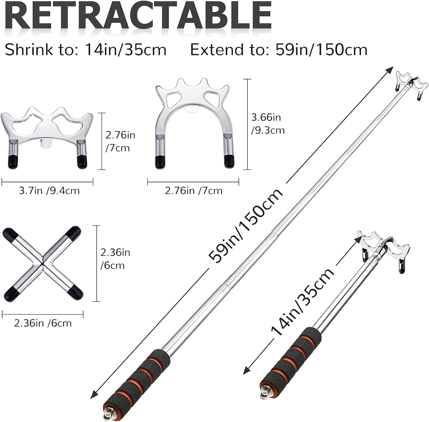 Retractable Billiard Cue Bridge, Removable Brass Head