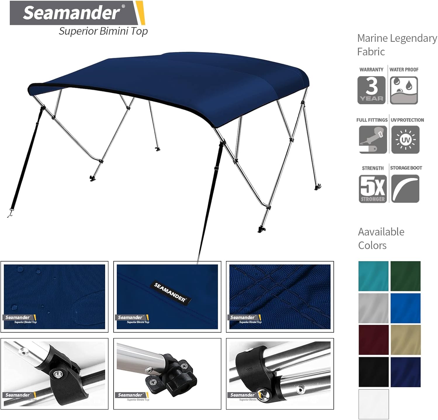 4 Bow Marine Grade Polyester Boat Bimini Top