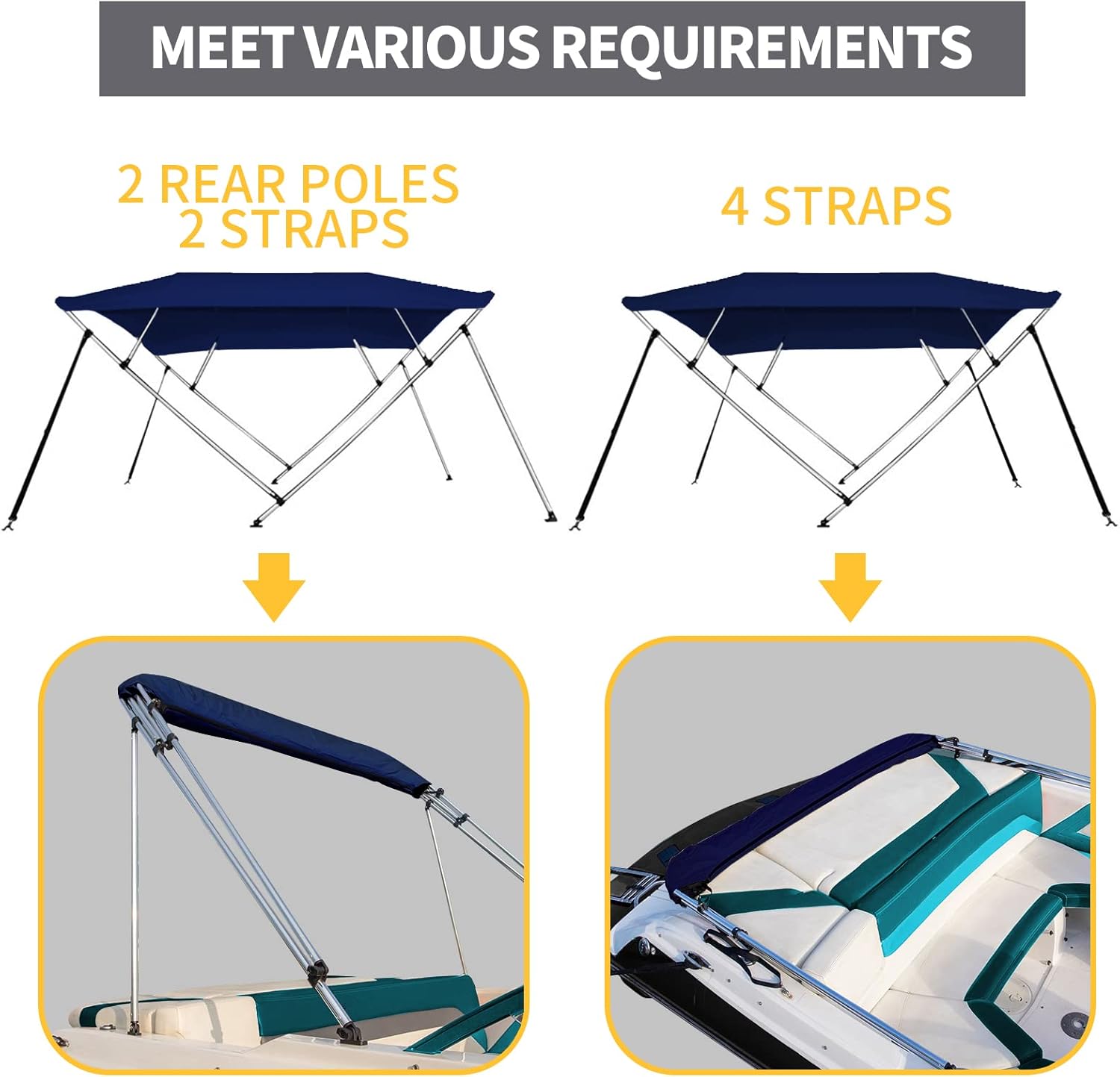 4 Bow Marine Grade Polyester Boat Bimini Top