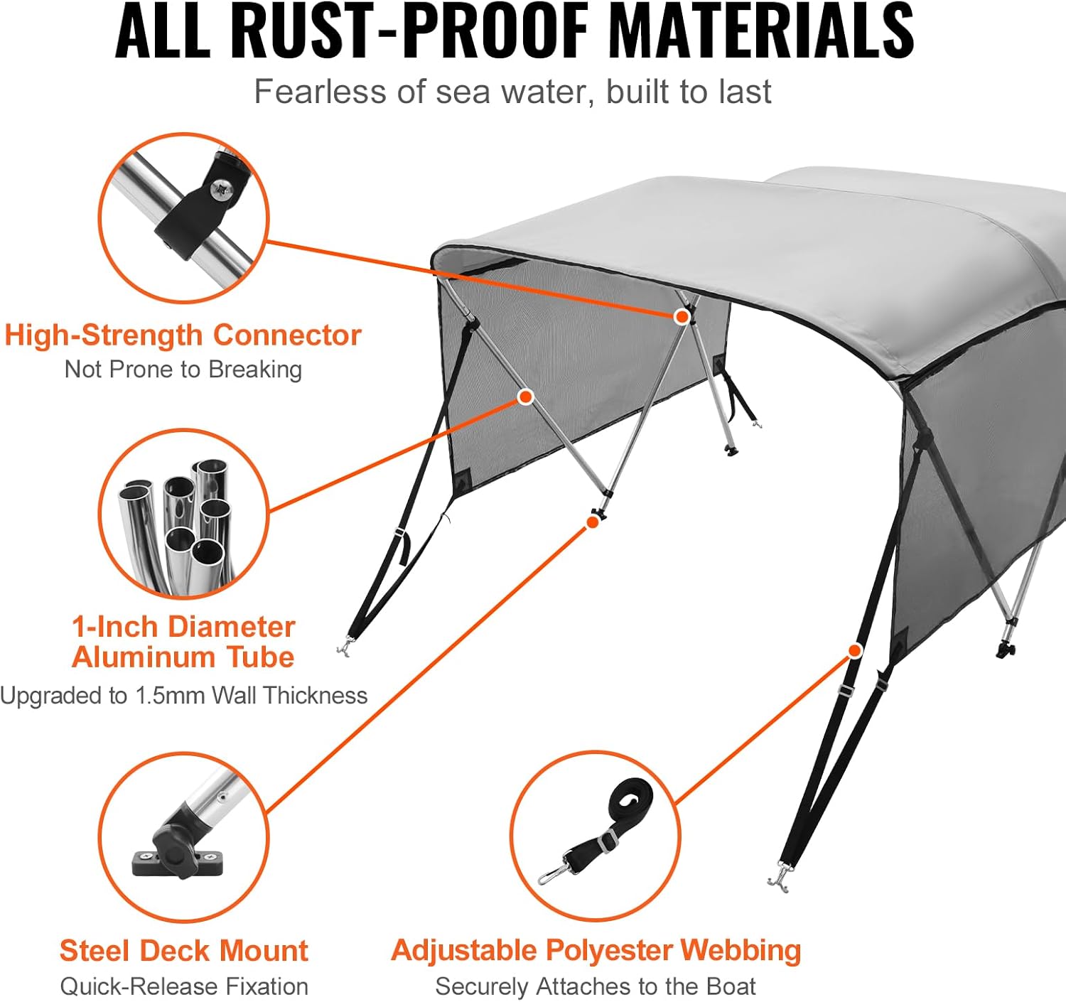 3 Bow Top Boat Cover, Removable Mesh Sidewalls