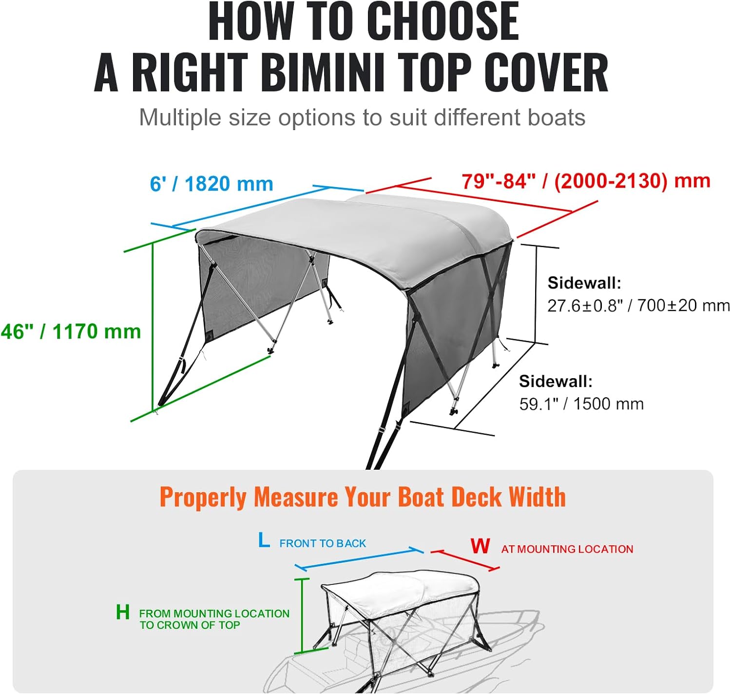 3 Bow Top Boat Cover, Removable Mesh Sidewalls