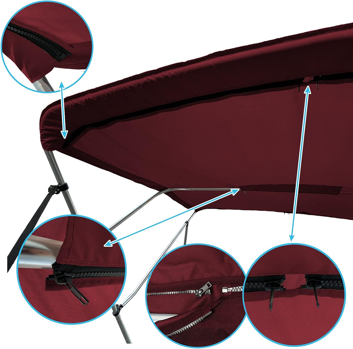 SavvyCraft 4-Bow Bimini Top Boat Cover