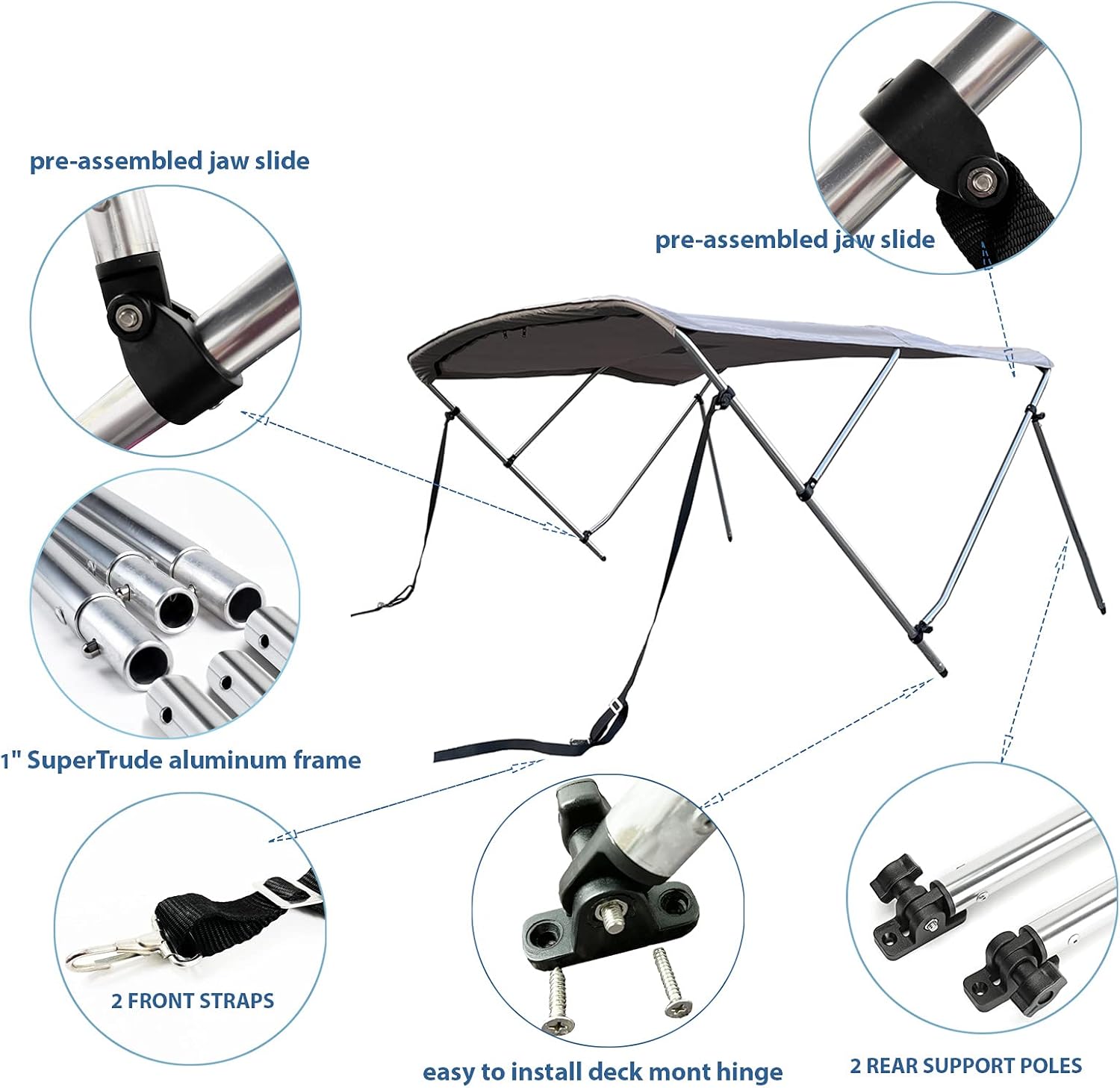 SavvyCraft 4-Bow Bimini Top Boat Cover