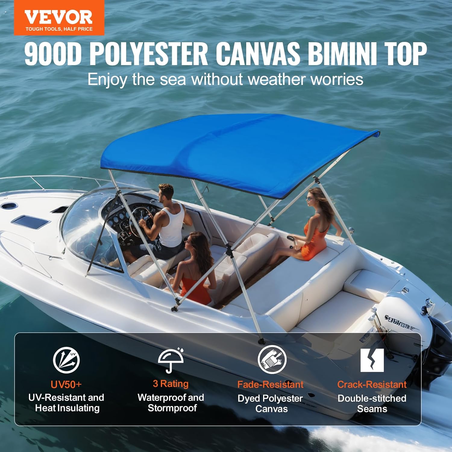 3 Bow Top Boat Cover, 900D Polyester Canopy