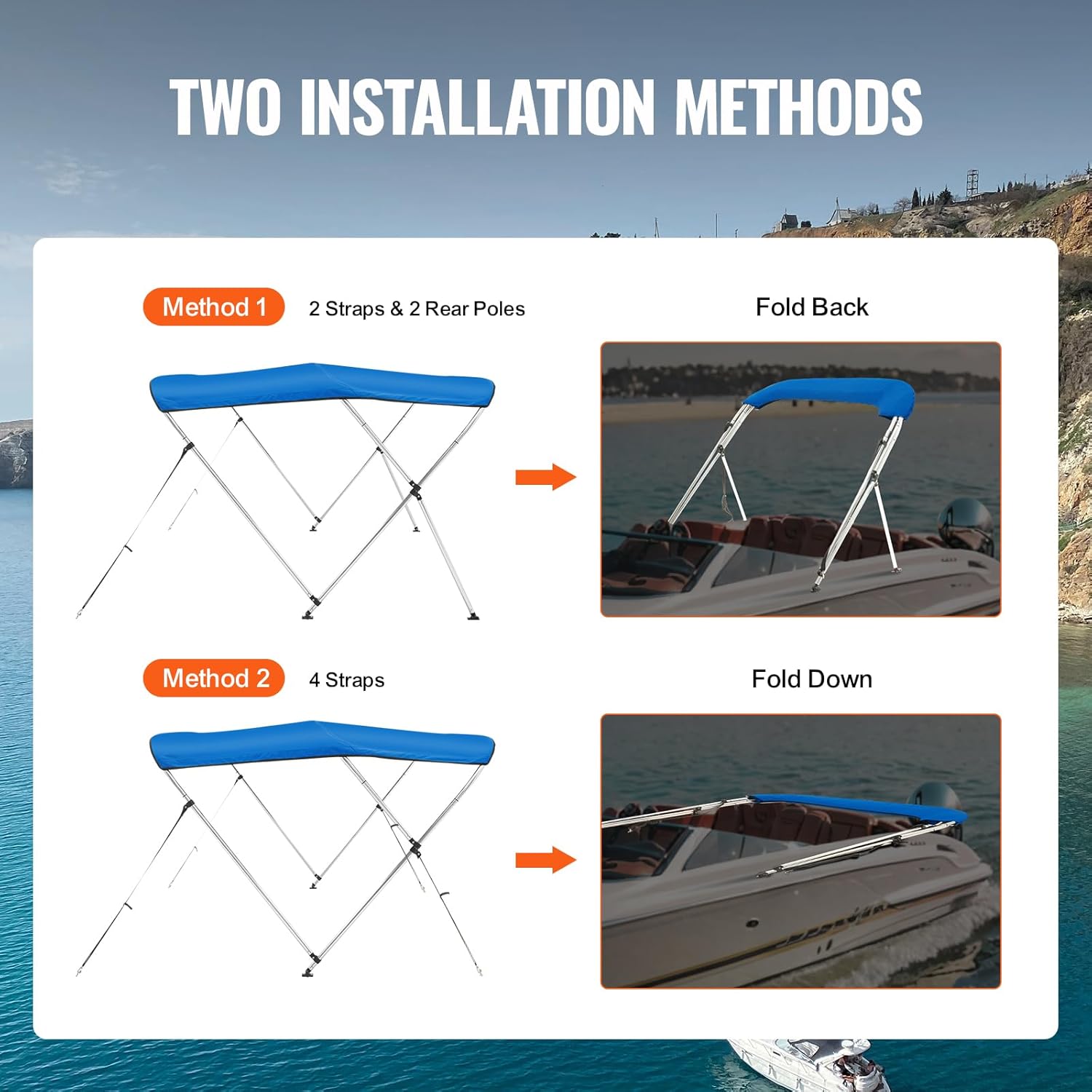 3 Bow Top Boat Cover, 900D Polyester Canopy