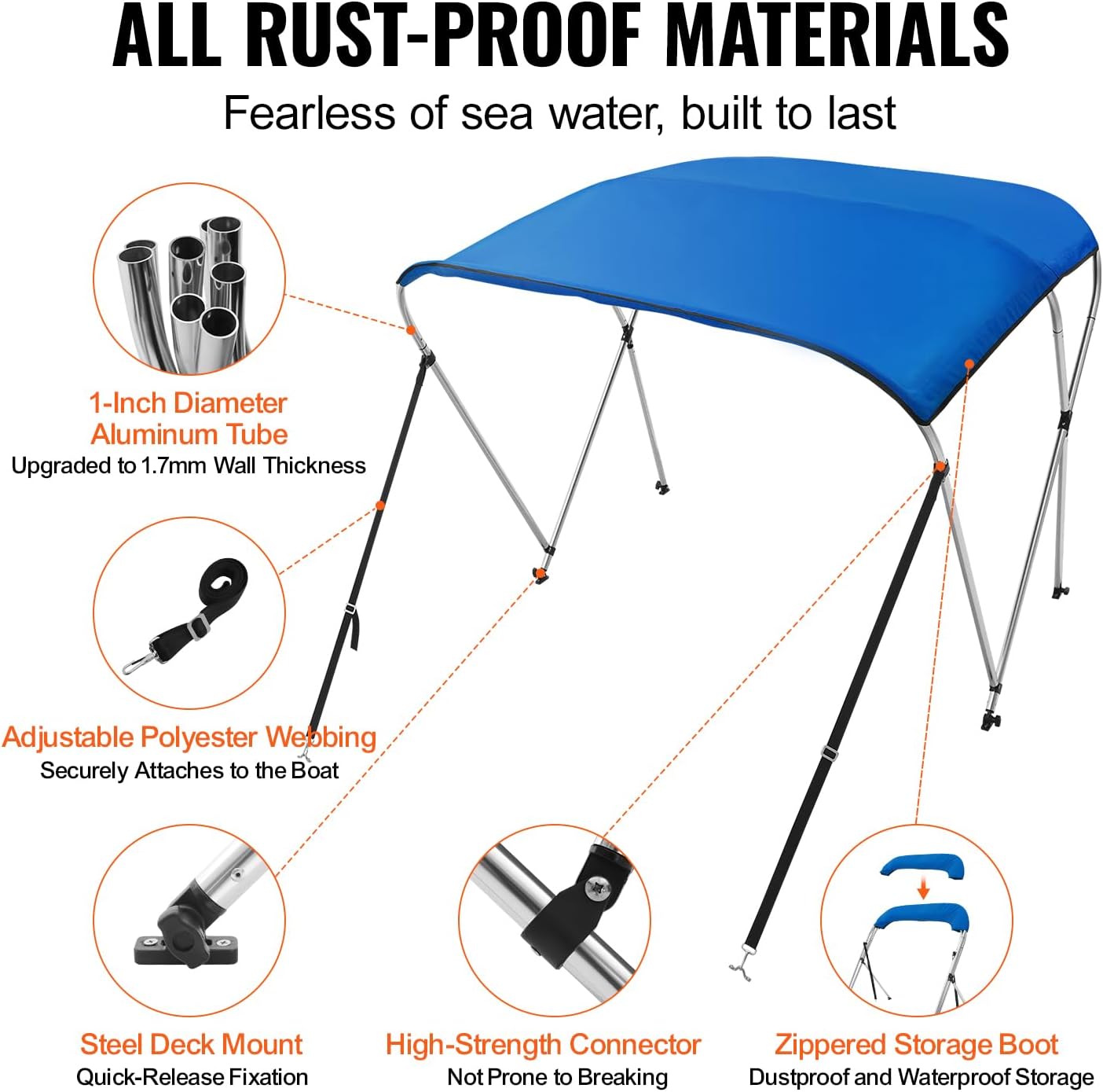 3 Bow Top Boat Cover, 900D Polyester Canopy