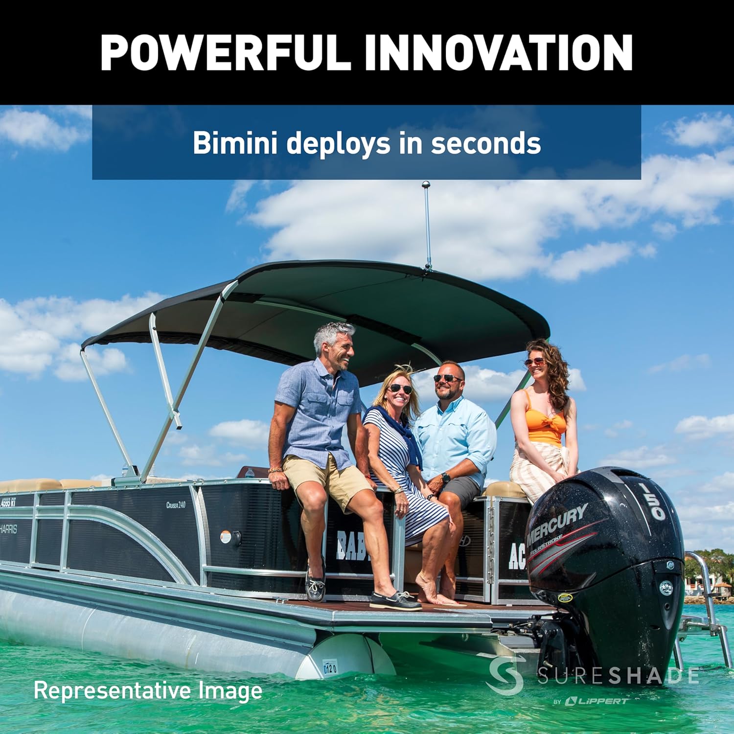 Pontoon Power Bimini Top, 10' Marine-Grade Canvas
