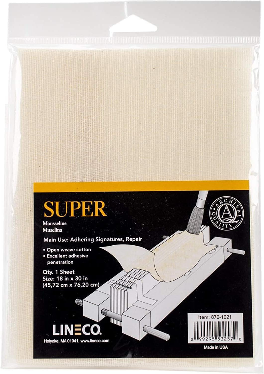 Binding Super Fabric, Bookmaking Repair Fabric for restoring old books, 45.72 x 76.20 cm. Neutral colors.