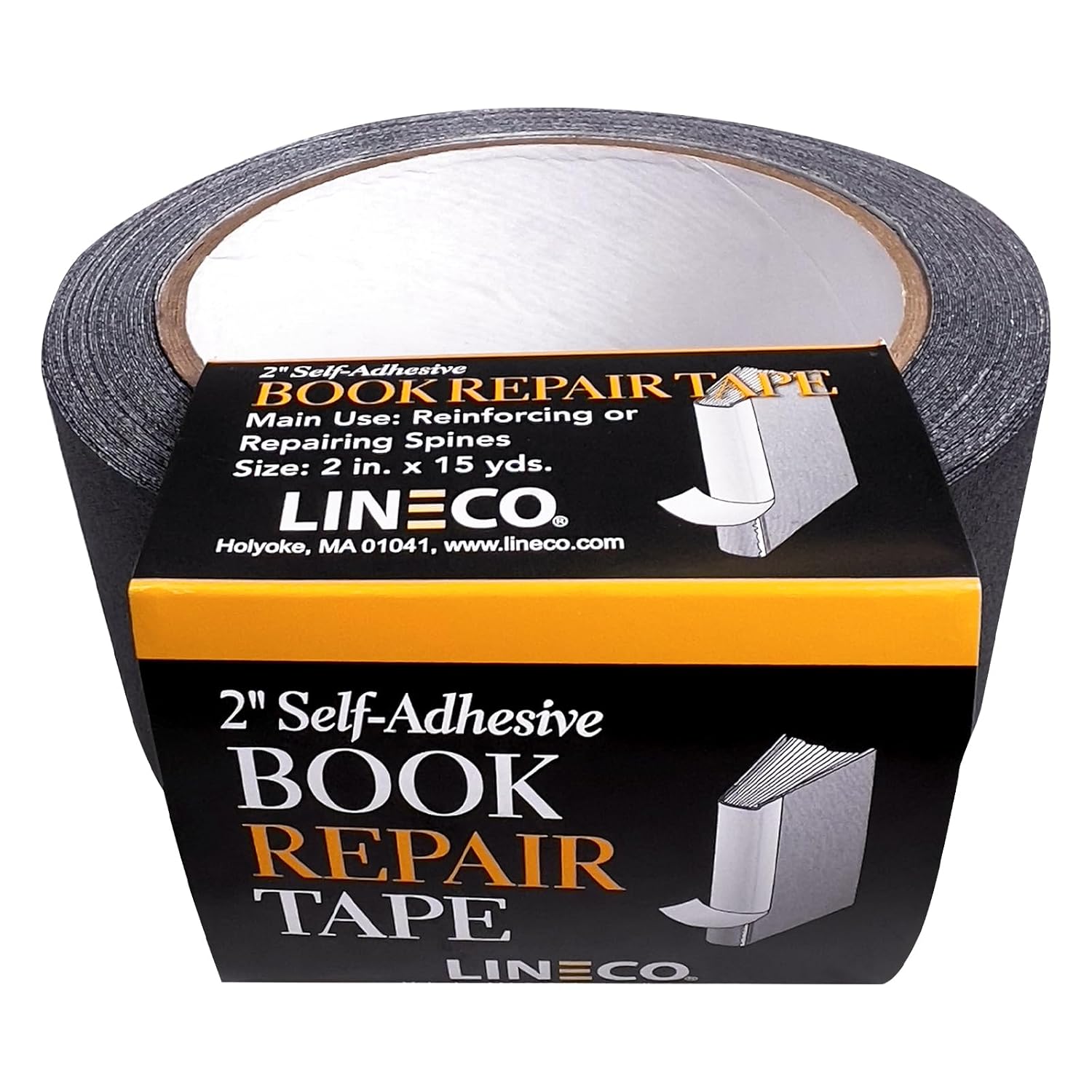 Self-Adhesive Book Repair Tape for Spines, Booklets, Sheets, Non-Yellowing, Sturdy, Neutral pH, 5.08 cm Wide, Black