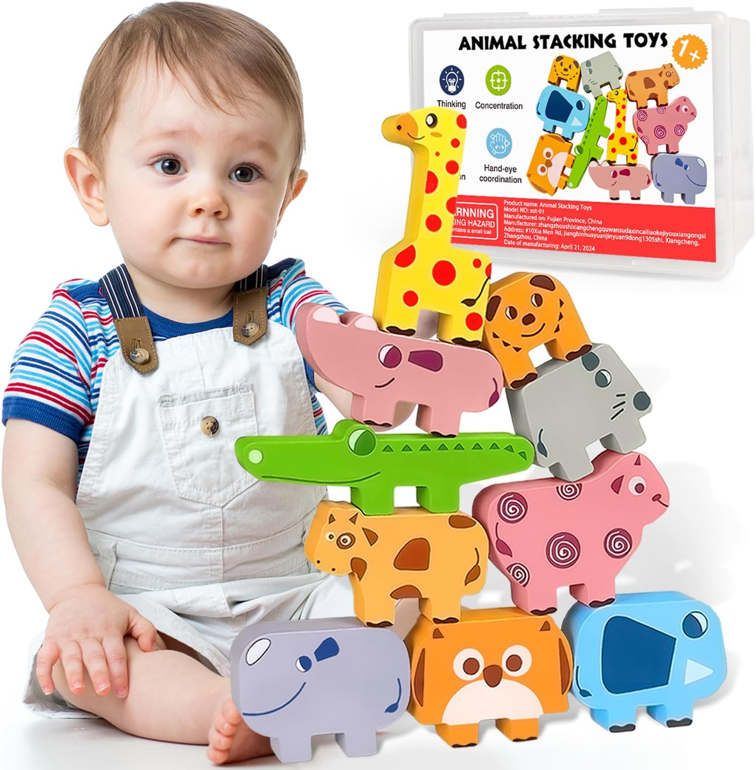 Toys for 1-4 Years Old, Wooden Animal Blocks