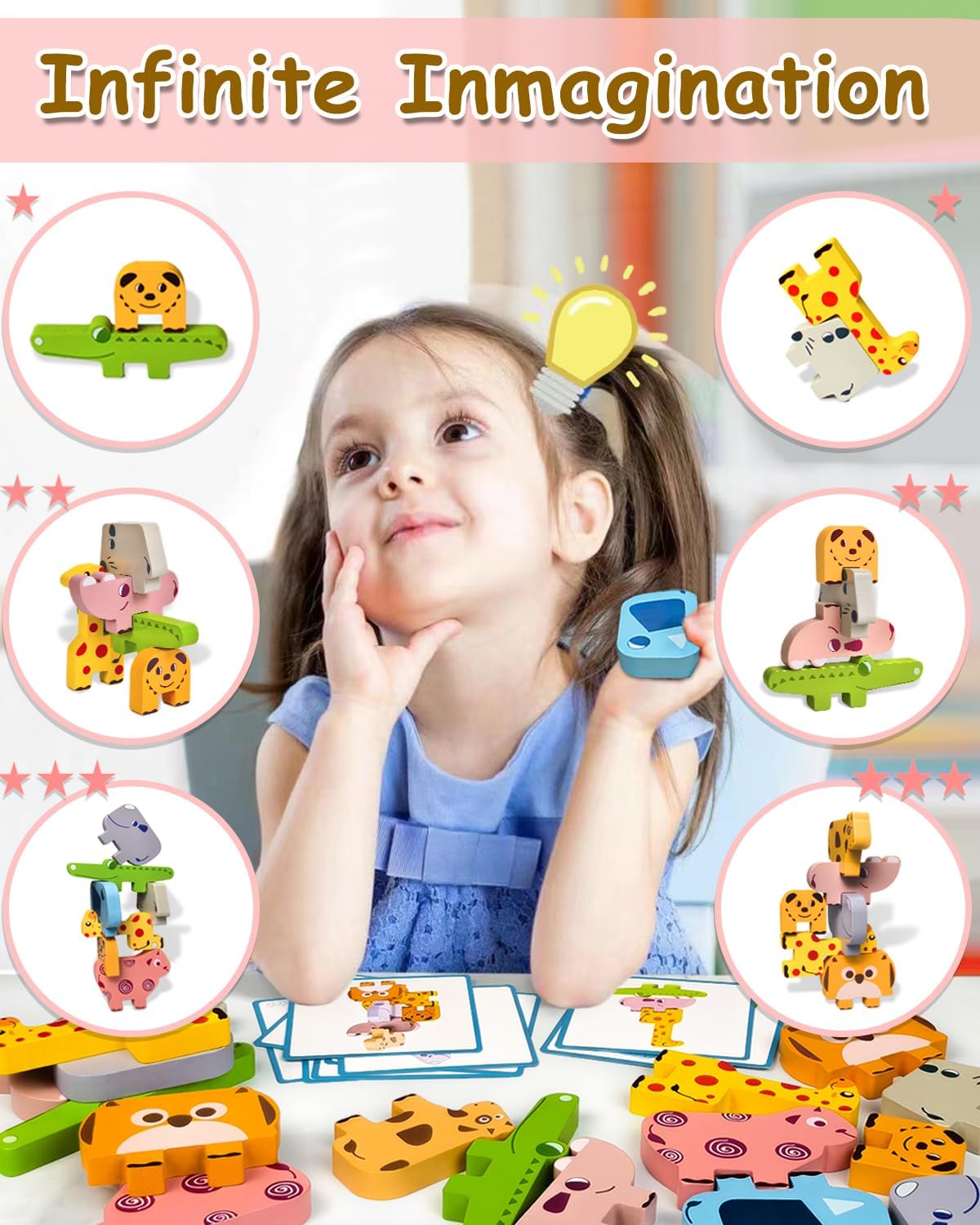 Toys for 1-4 Years Old, Wooden Animal Blocks