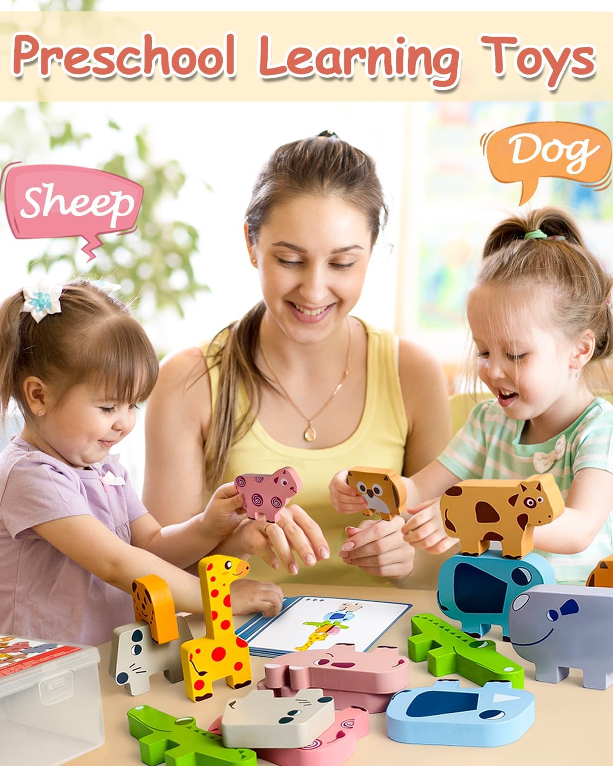 Toys for 1-4 Years Old, Wooden Animal Blocks