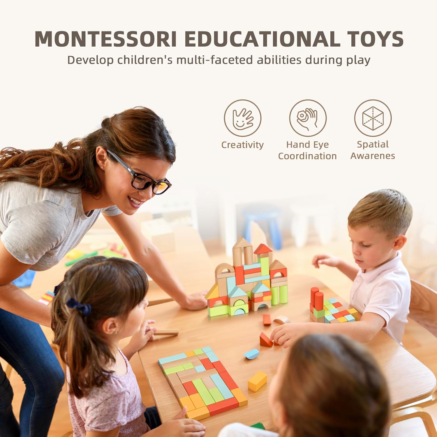 1 Toddler Blocks, 1-3 Years Wooden Blocks