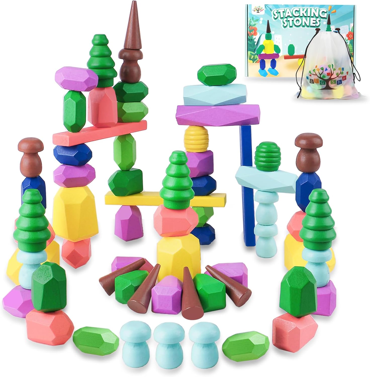 Toys for 3 Year Olds, 36 Colorful Wooden Sorting Rocks