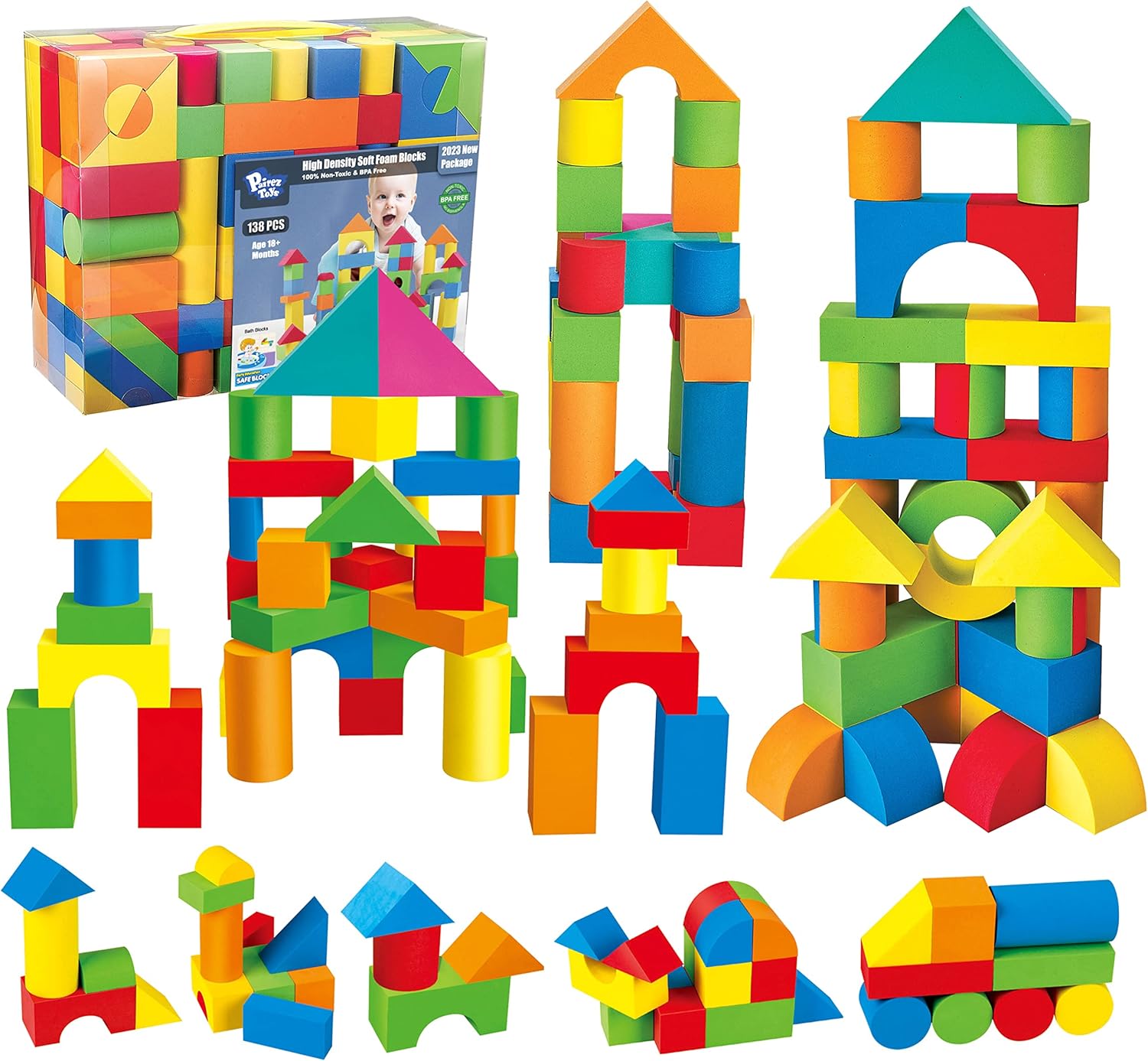 Toddler Foam Building Blocks, 138 EVA Soft Stacking Blocks