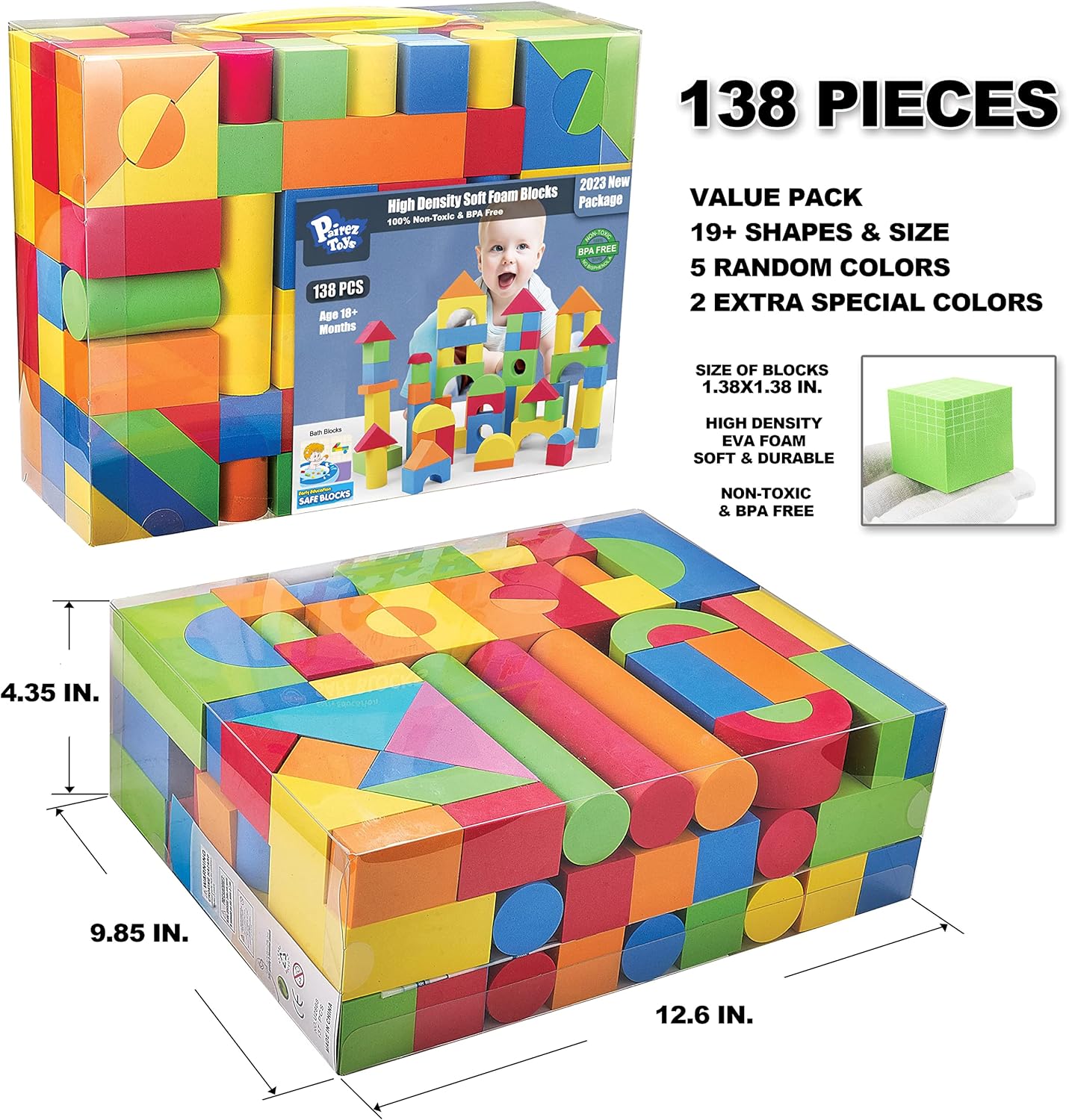 Toddler Foam Building Blocks, 138 EVA Soft Stacking Blocks