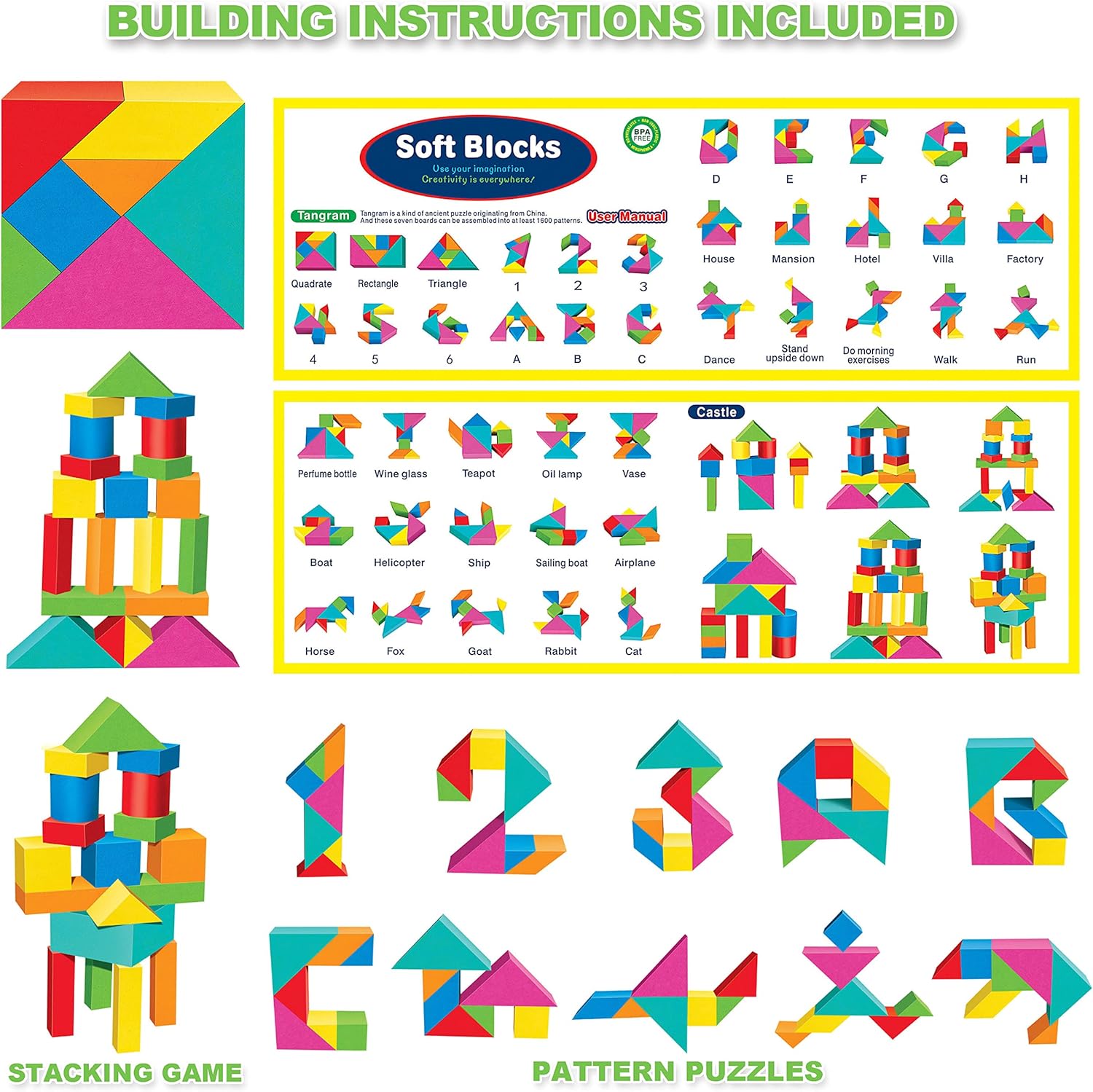 Toddler Foam Building Blocks, 138 EVA Soft Stacking Blocks