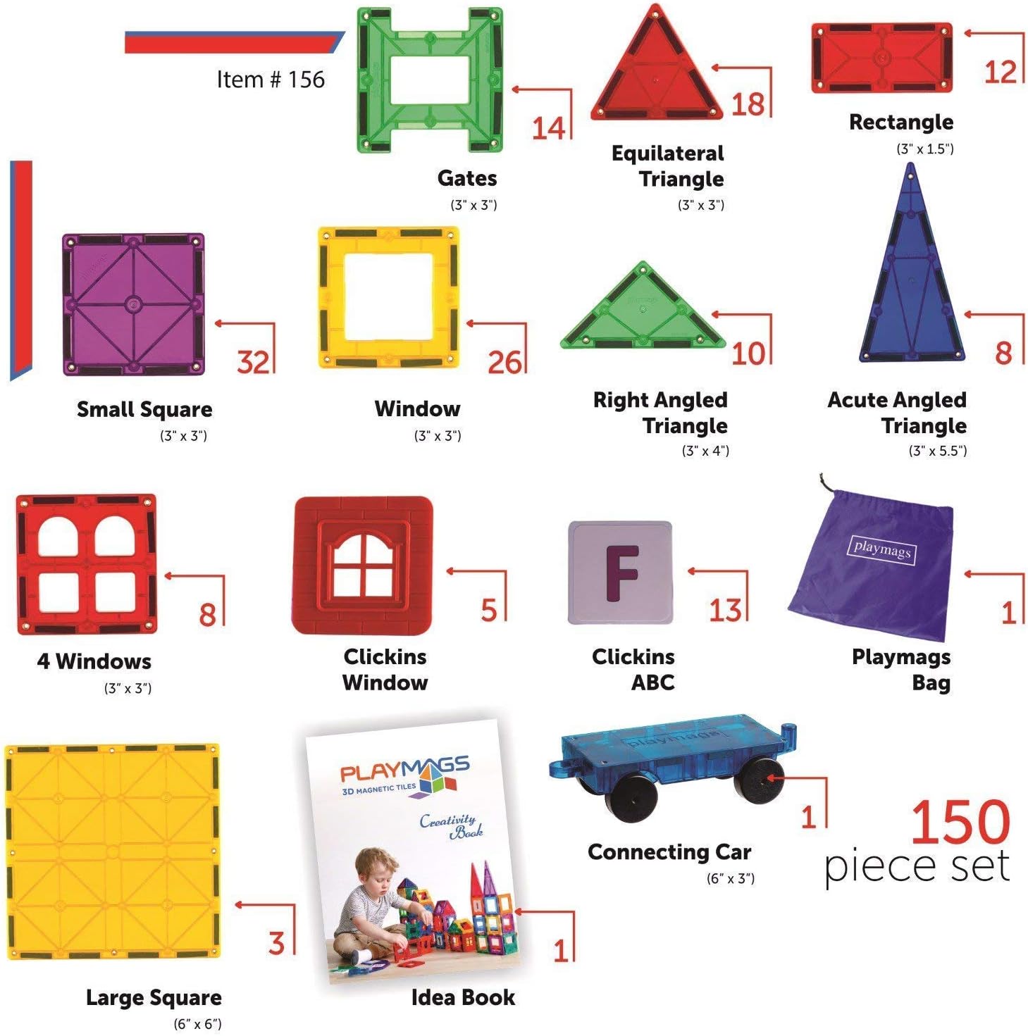 150 Pack Magnetic Block Set - 3D Magnets