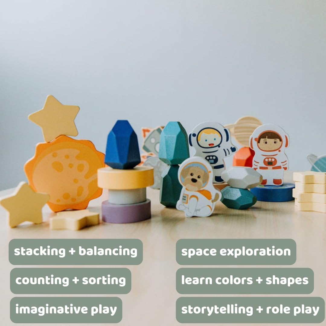 Pack Toddler Wooden Blocks Space Gift