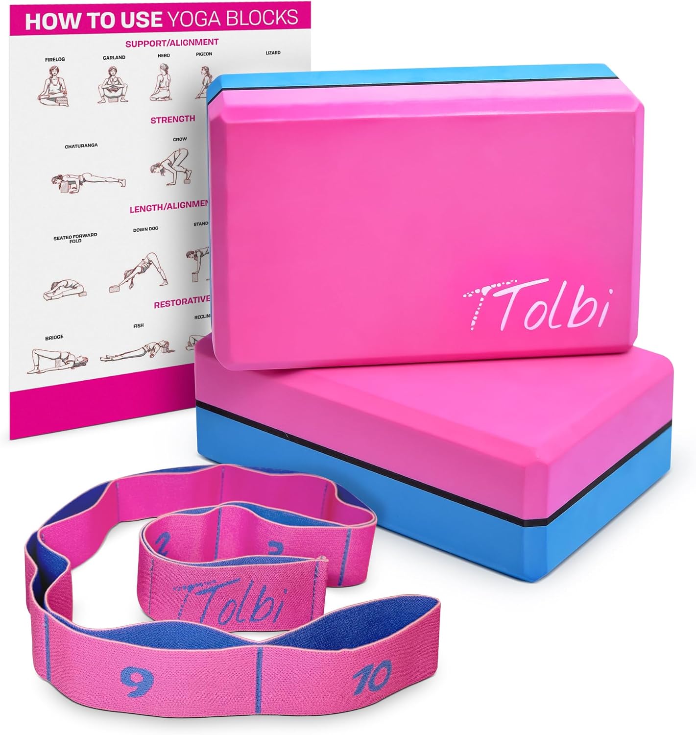 2 Piece Yoga Blocks Set Non Slip EVA Foam Dance StreBand