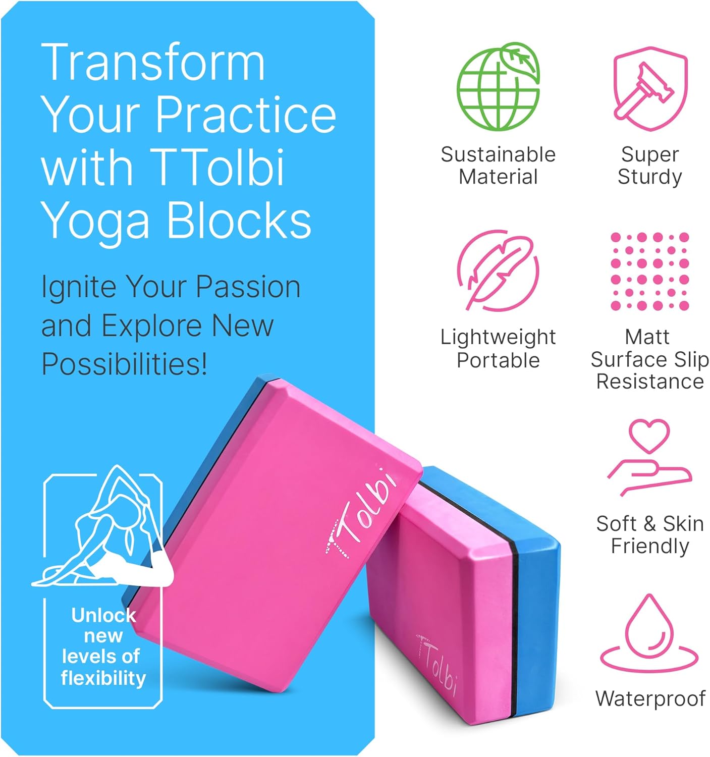 2 Piece Yoga Blocks Set Non Slip EVA Foam Dance StreBand