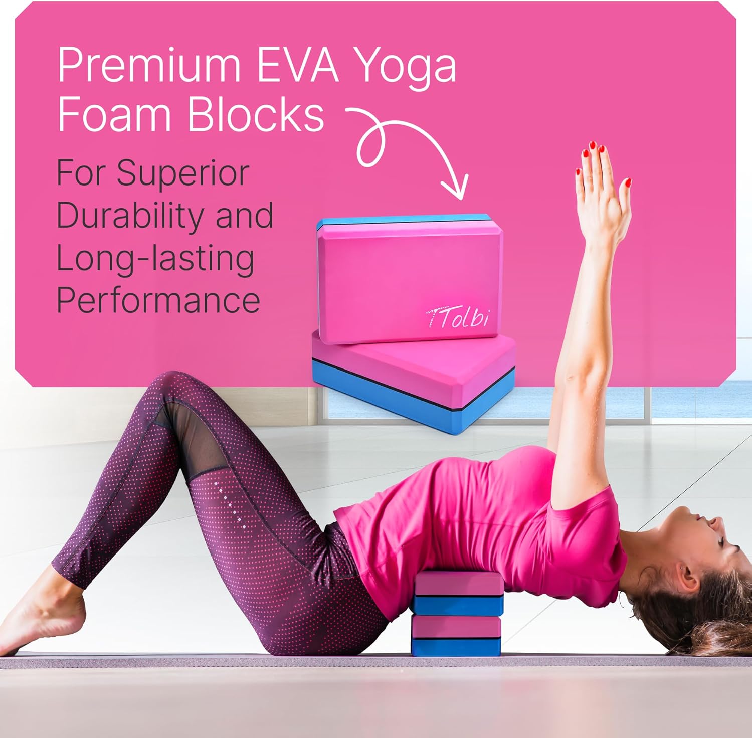 2 Piece Yoga Blocks Set Non Slip EVA Foam Dance StreBand