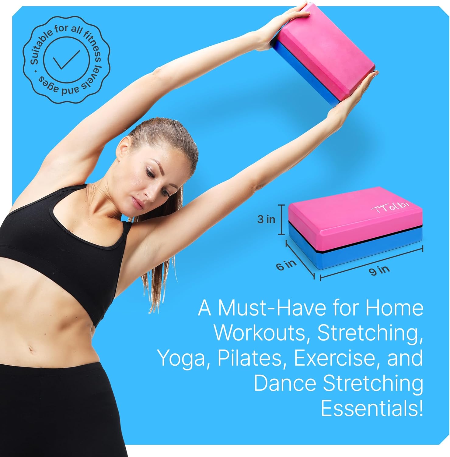 2 Piece Yoga Blocks Set Non Slip EVA Foam Dance StreBand