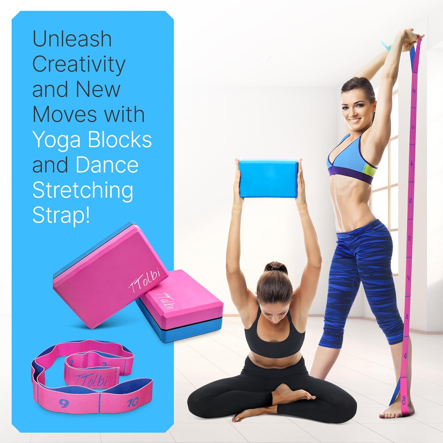 2 Piece Yoga Blocks Set Non Slip EVA Foam Dance StreBand