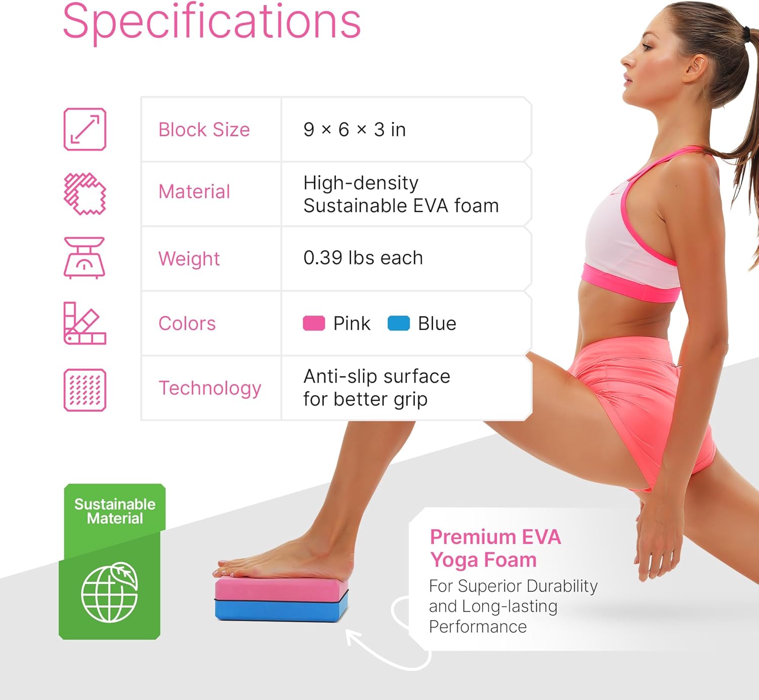 2 Piece Yoga Blocks Set Non Slip EVA Foam Dance StreBand